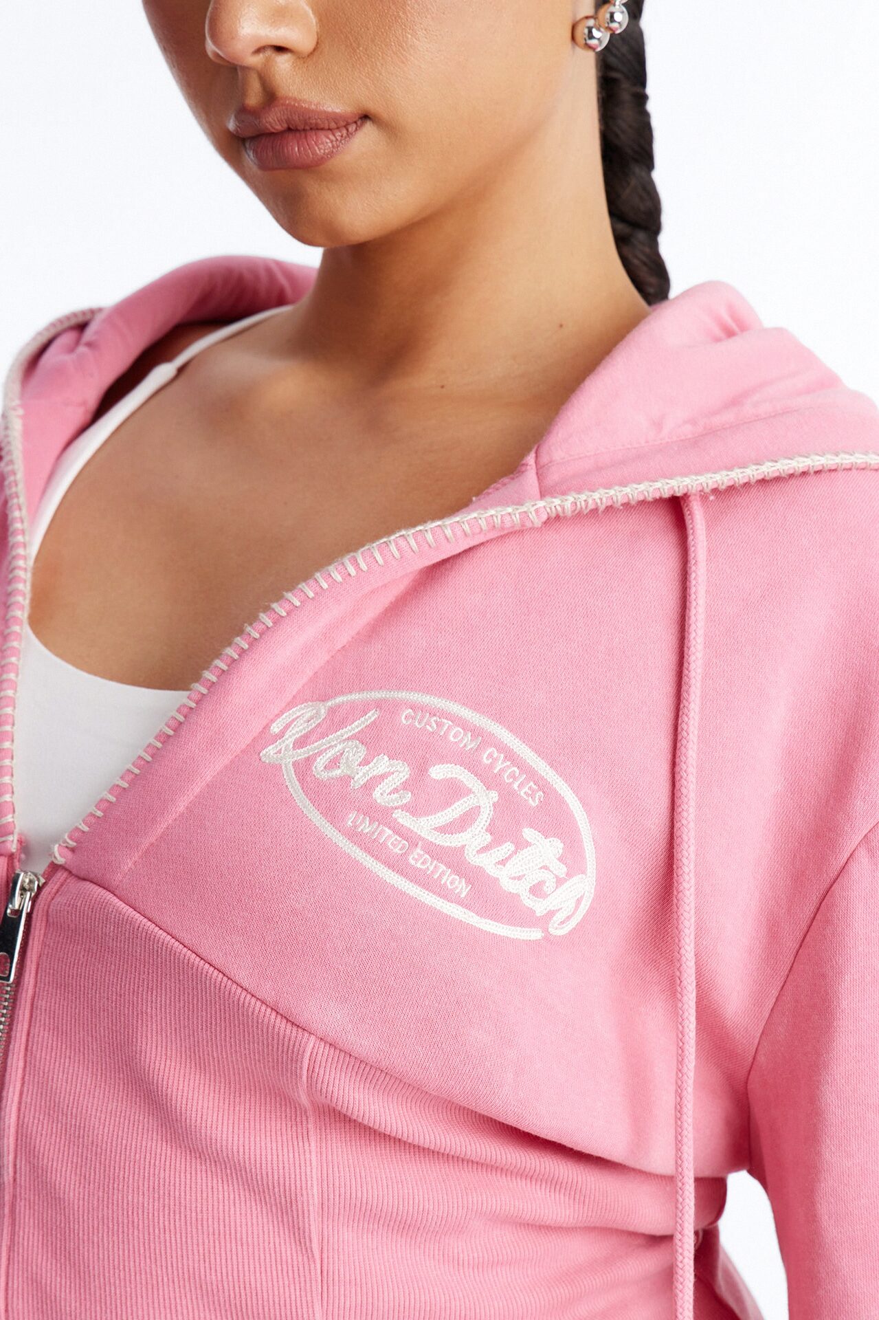Von Dutch Washed Faded Love Zip Up Sweatshirt - Pink