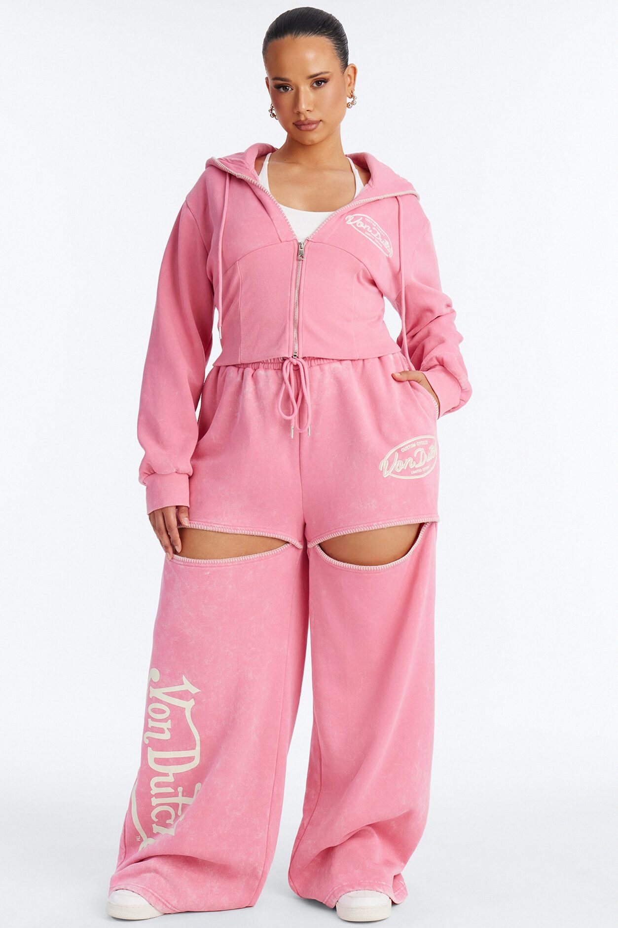 Von Dutch Washed Faded Love Pants - Pink