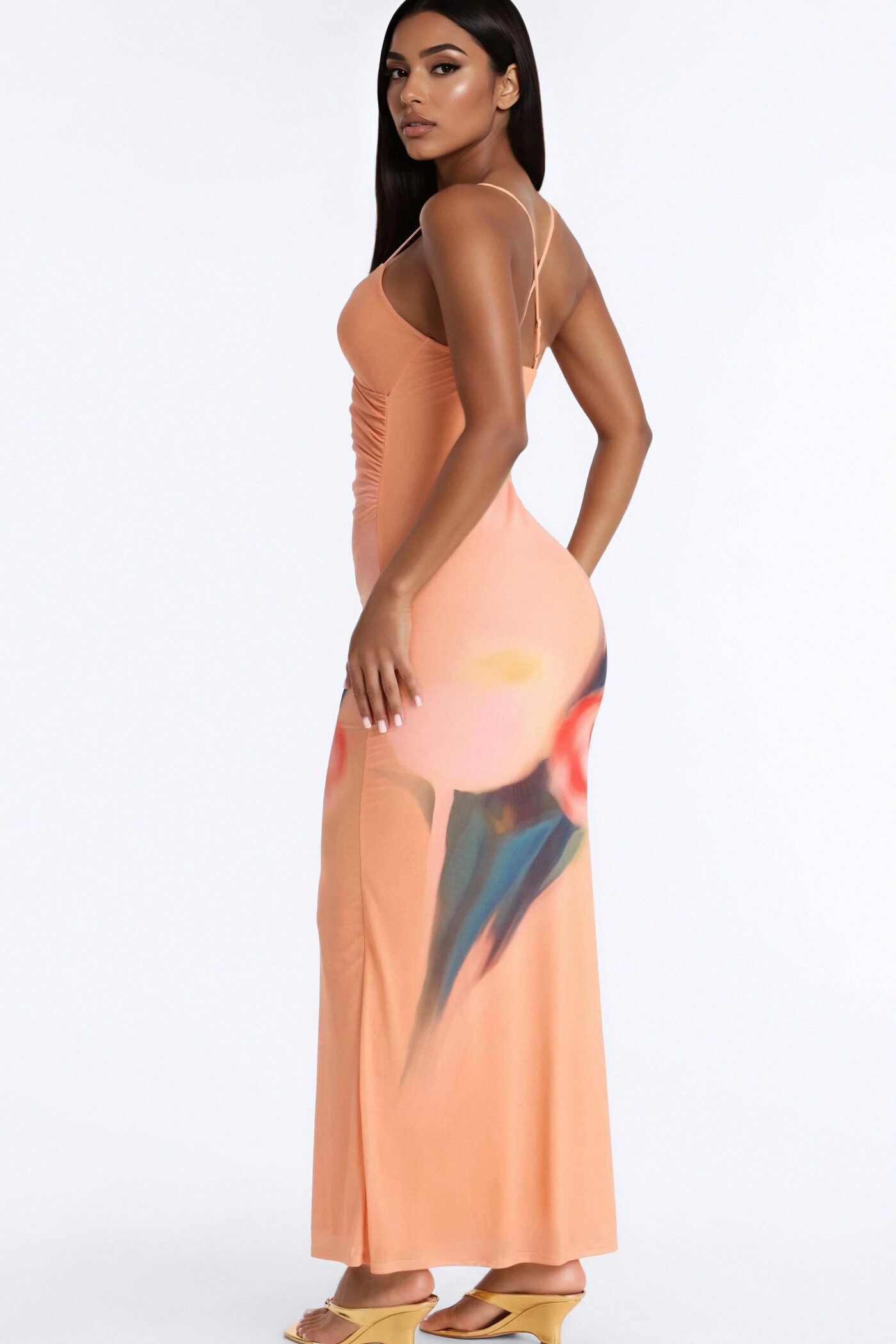 Janice Floral Mesh Maxi Dress - Orange