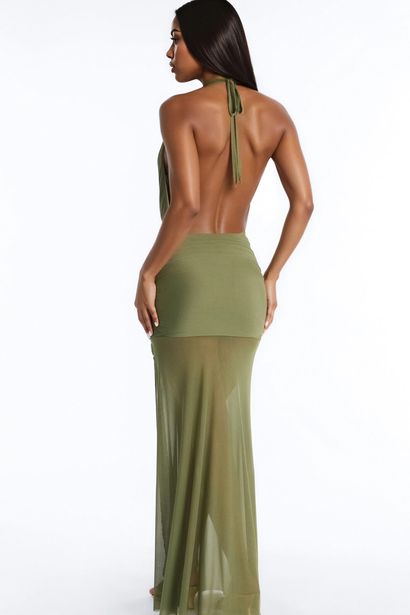 Audra Backless Mesh Maxi Dress - Green