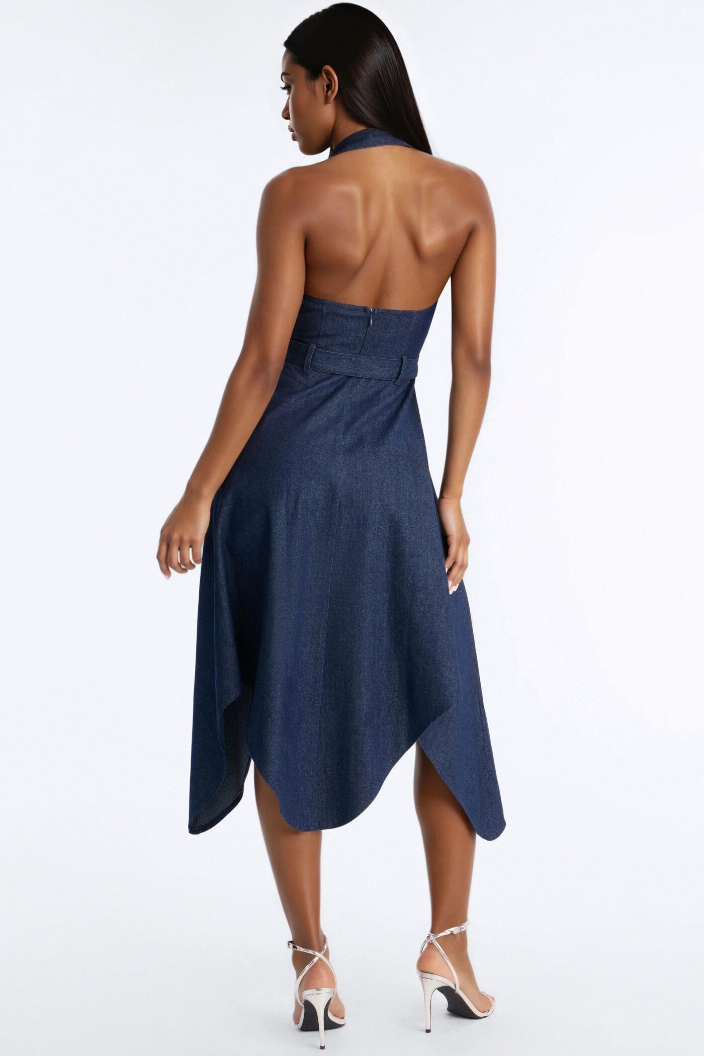 Alana Belted Denim Midi Dress - Dark Wash