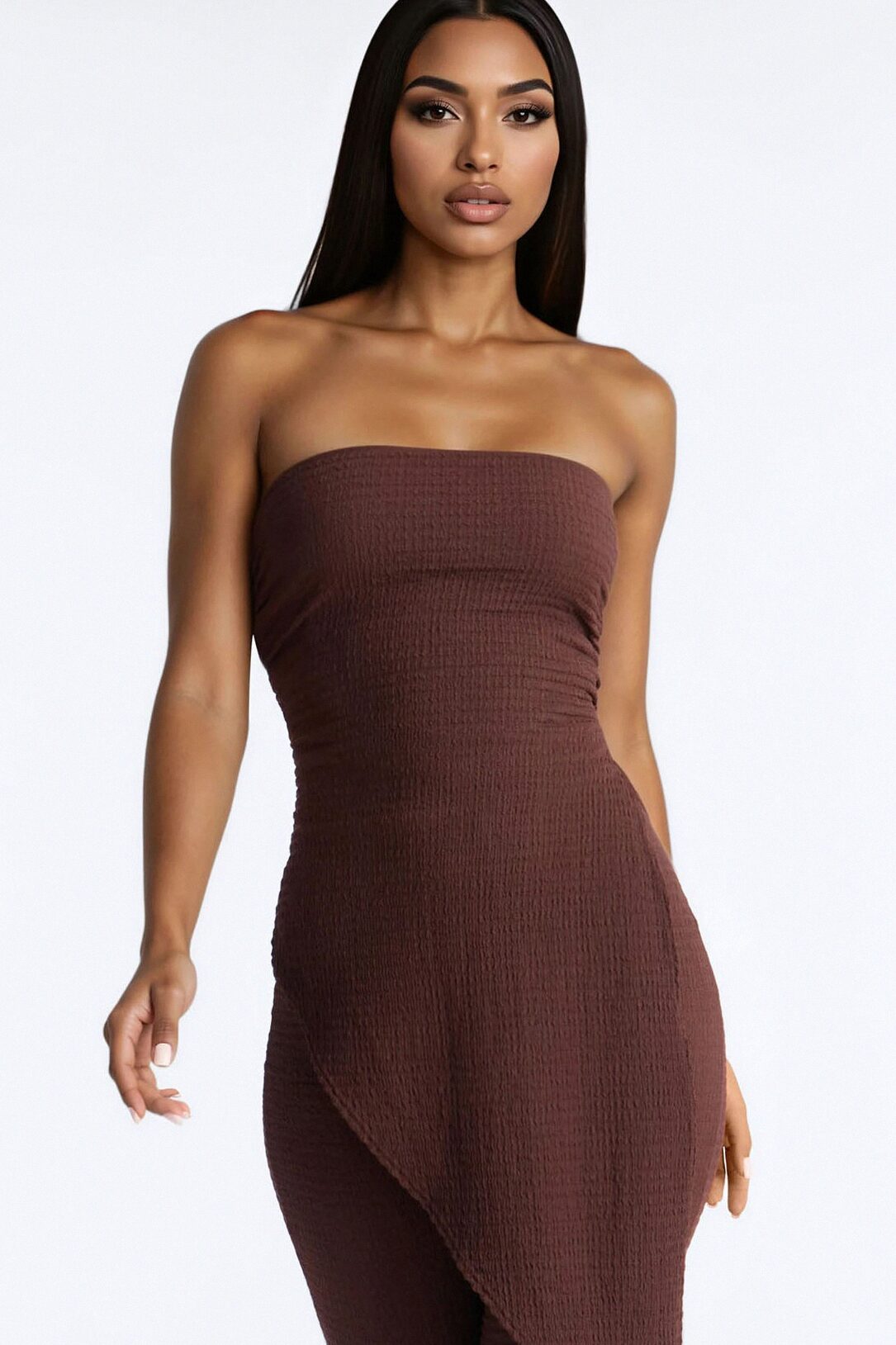 Ari Asymmetrical Strapless Jumpsuit - Chocolate