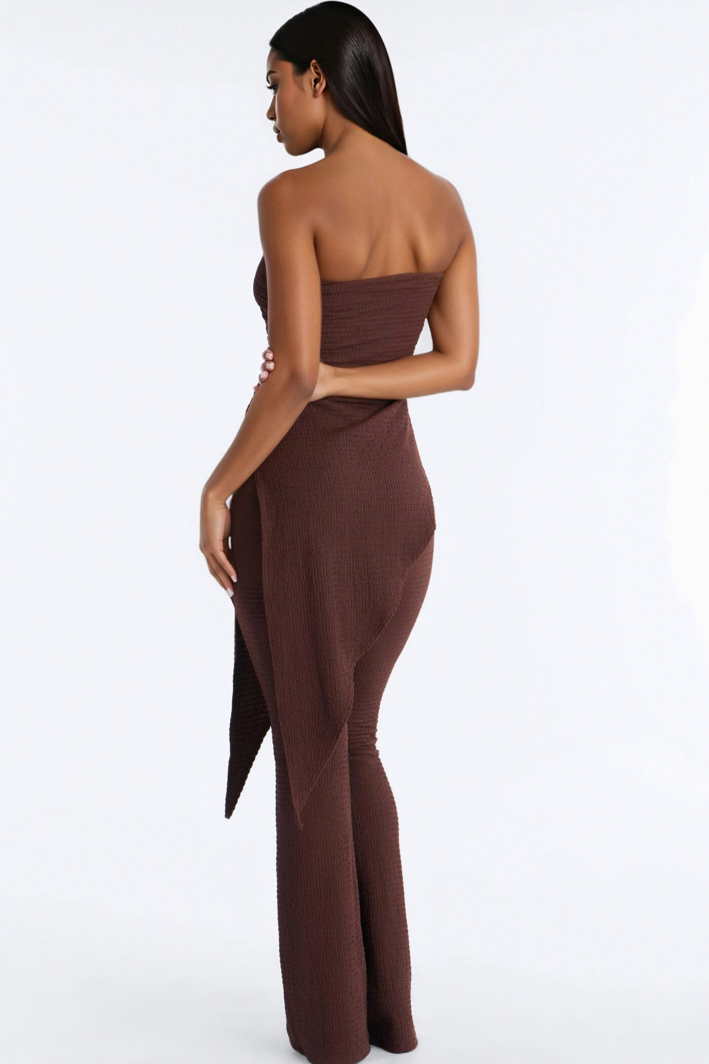 Ari Asymmetrical Strapless Jumpsuit - Chocolate