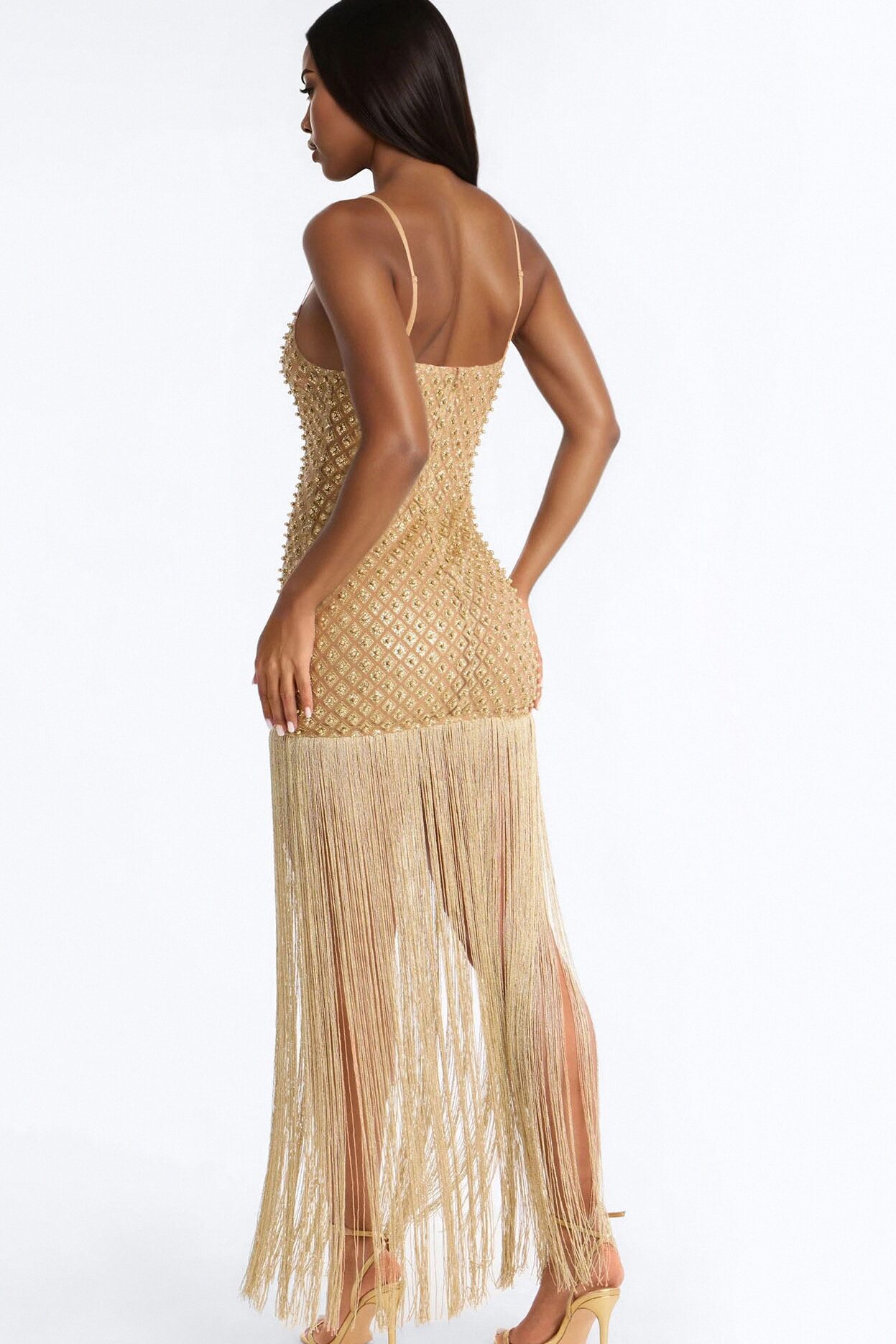 Roxi Fringe Maxi Dress - Gold