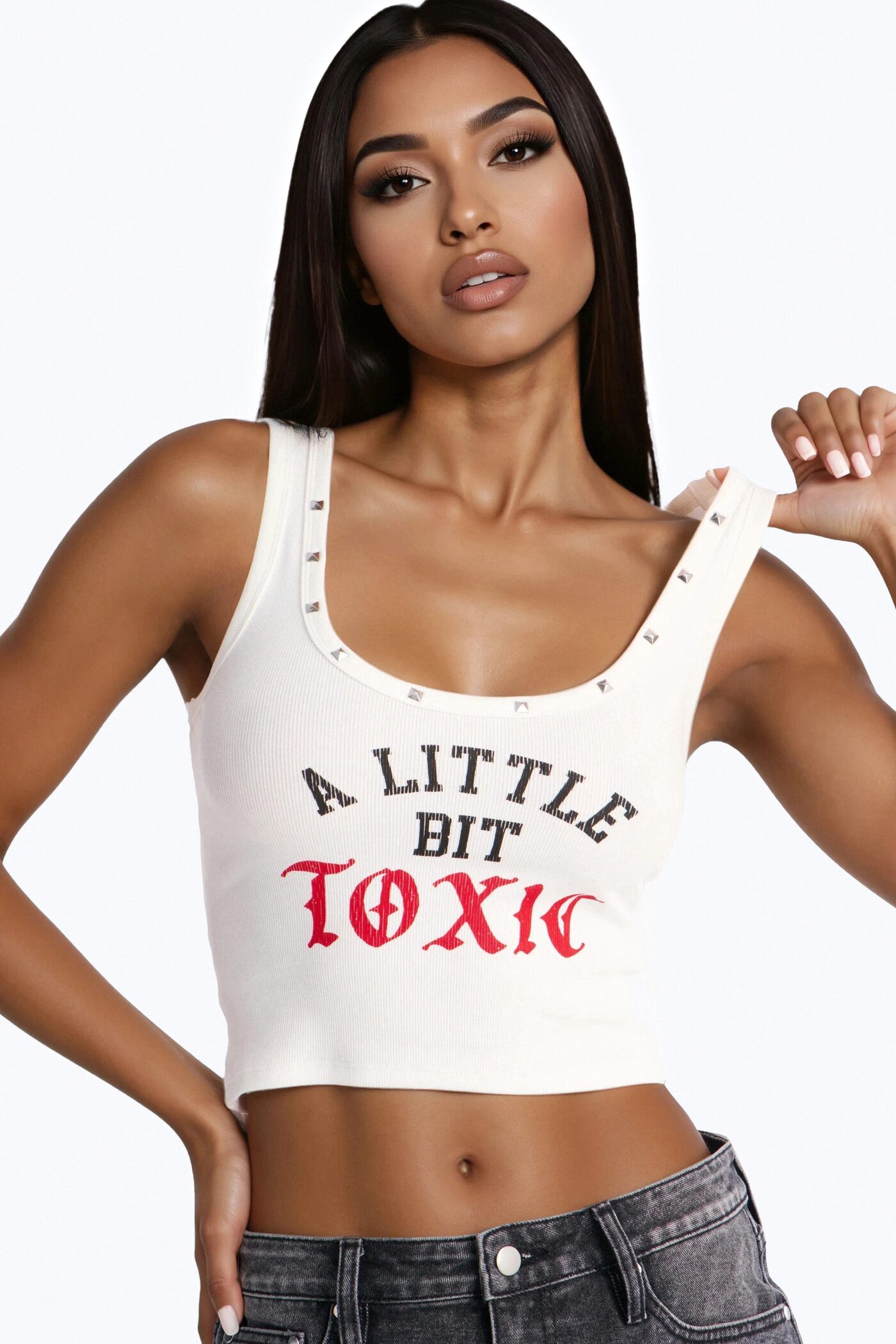 A Little Bit Toxic Studded Tank Top - White