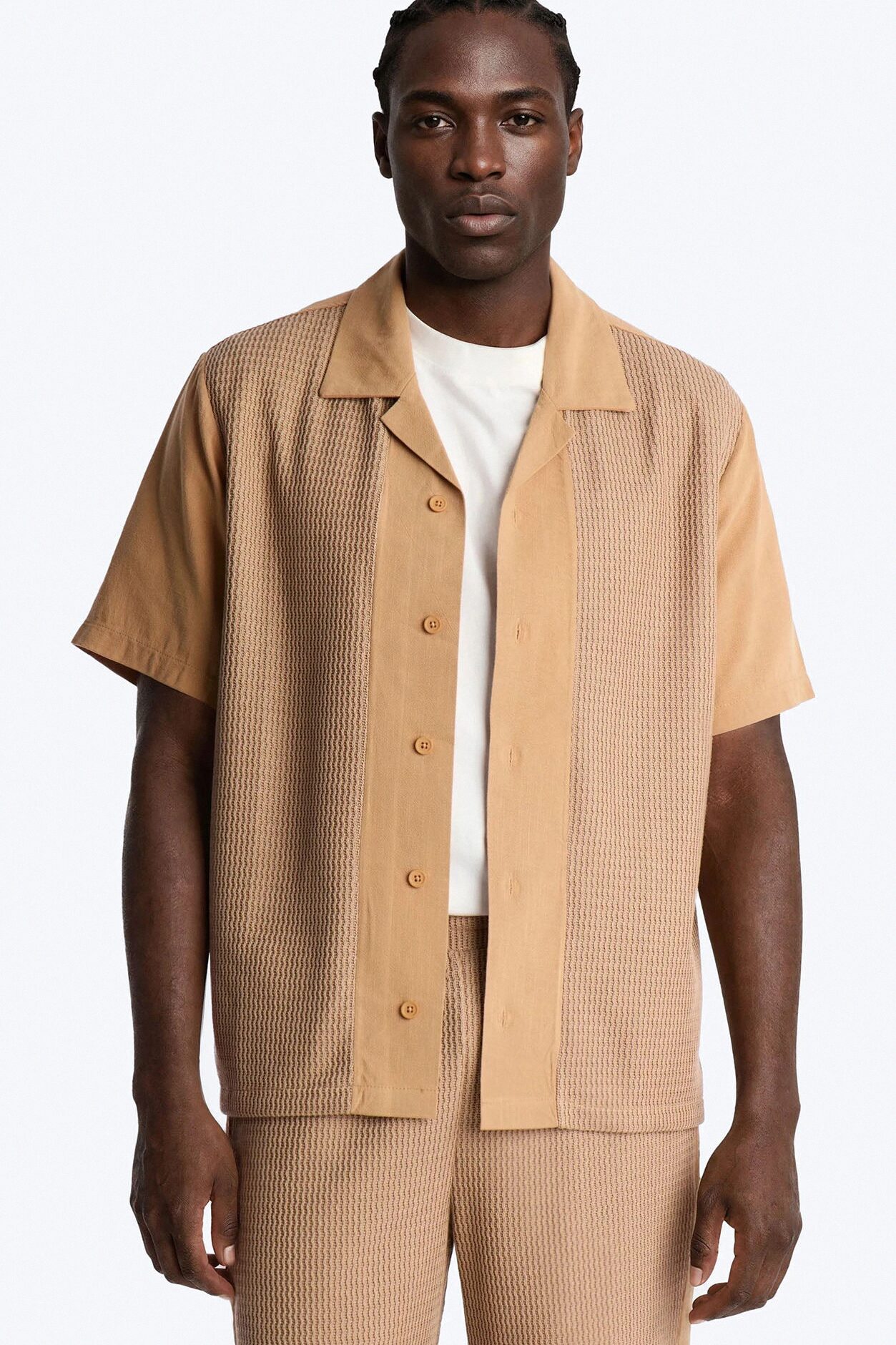Brookfield Flow Cuban Collar Button Up Shirt - Tan