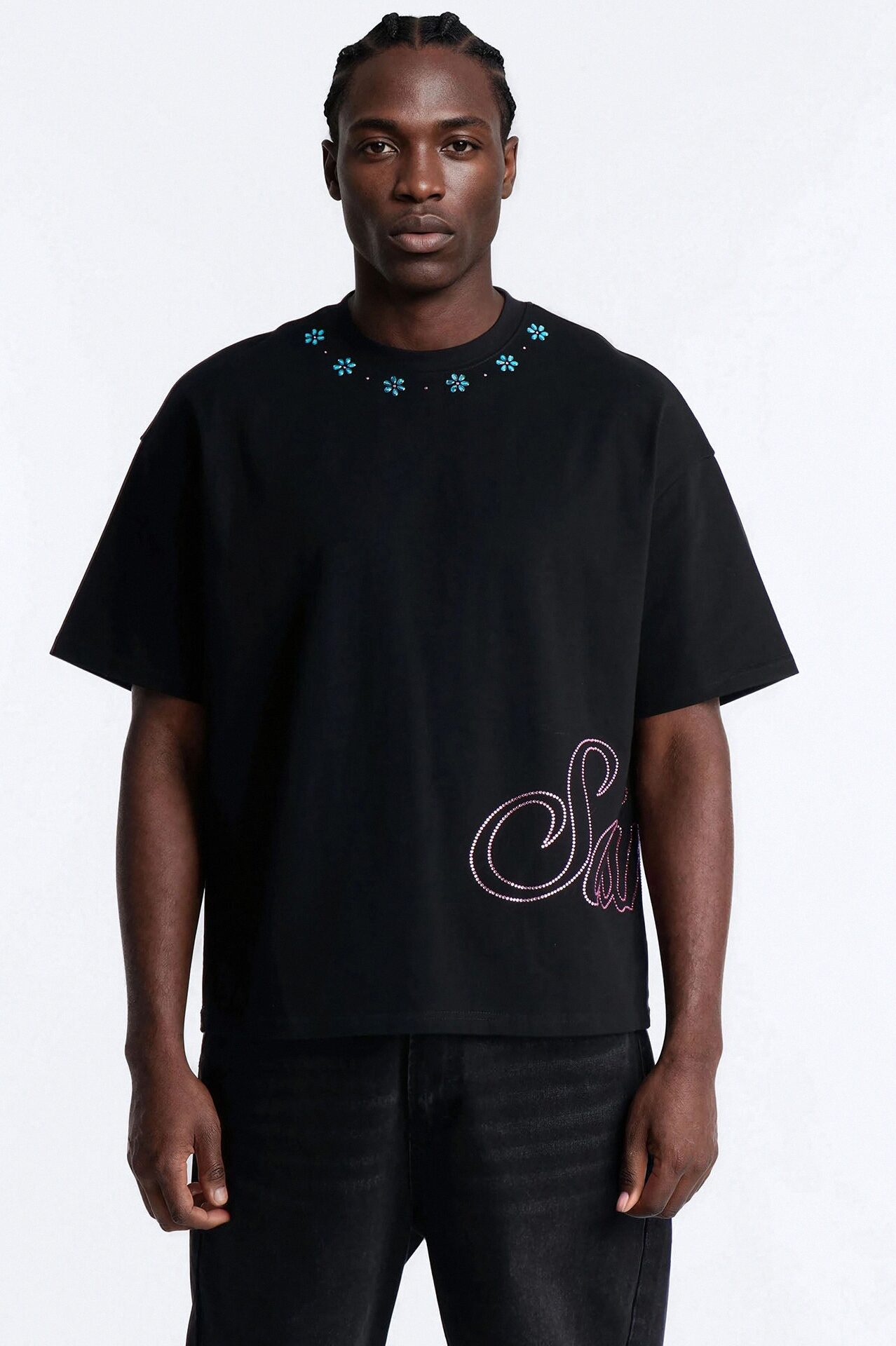 Midnight Bloom Crew Neck Tee - Black