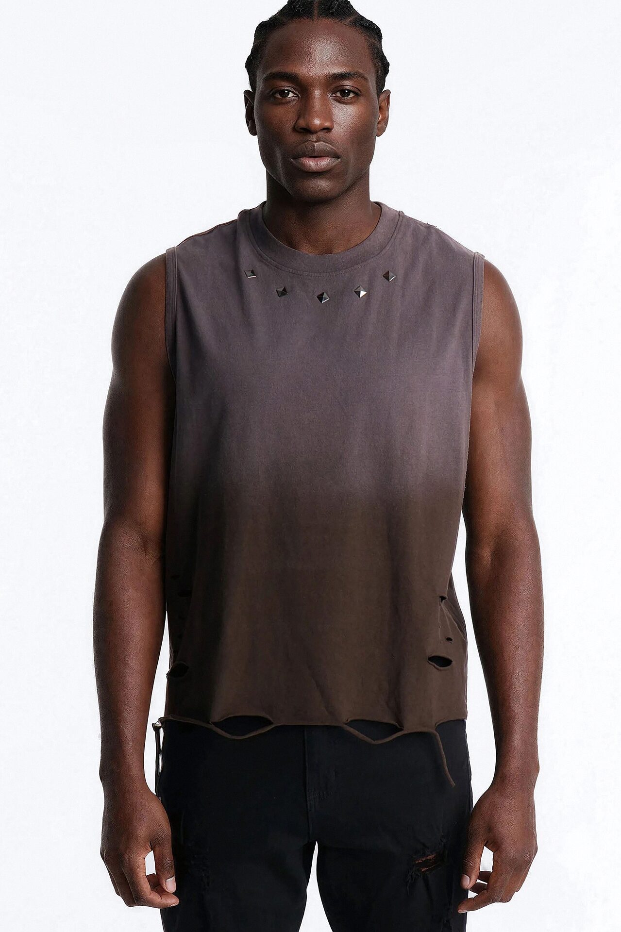 Washed Embellished Muscle Tee - Taupe
