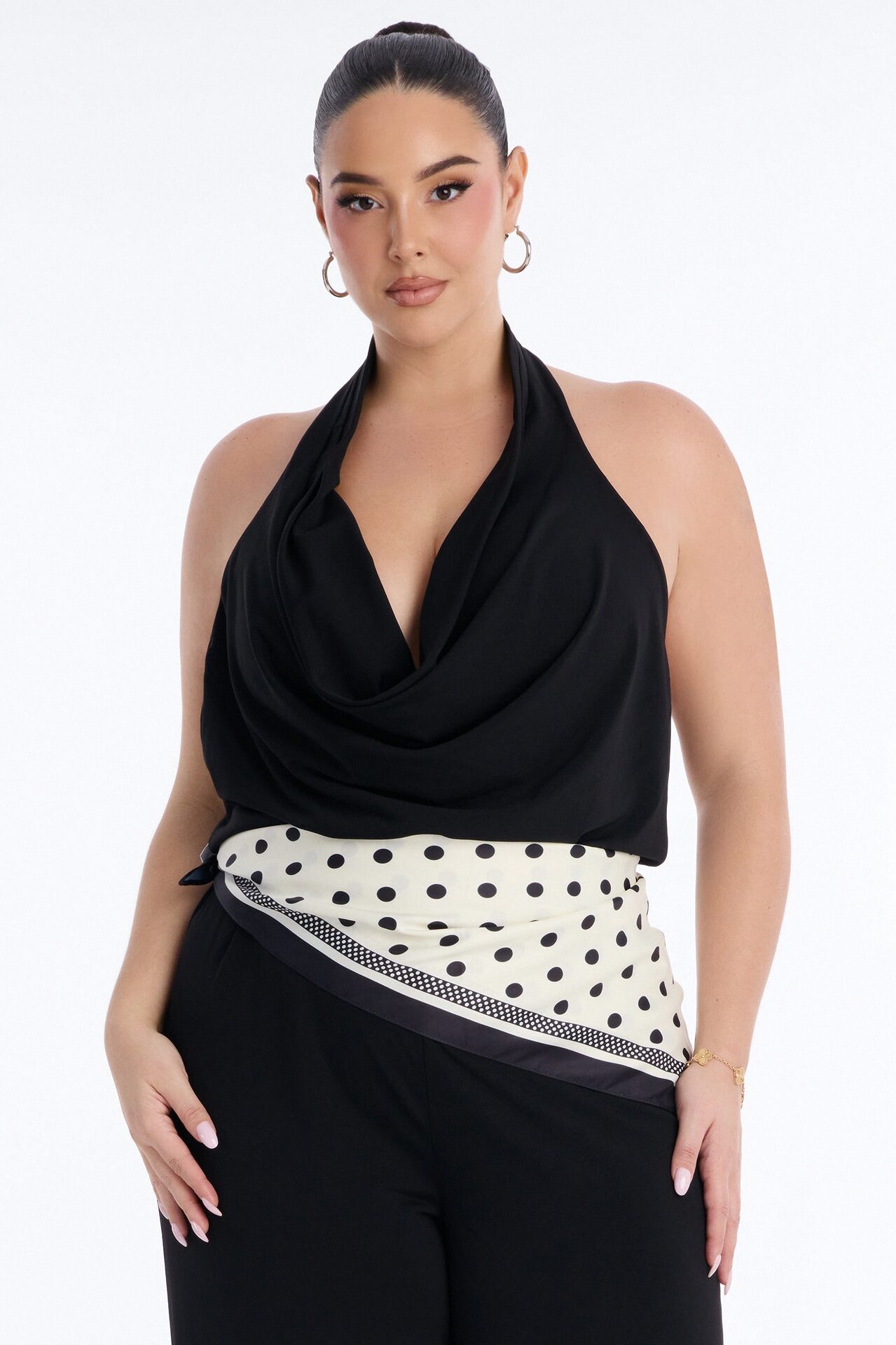 Joanne Backless Scarf Tie 2 Piece Jumpsuit Set - Black
