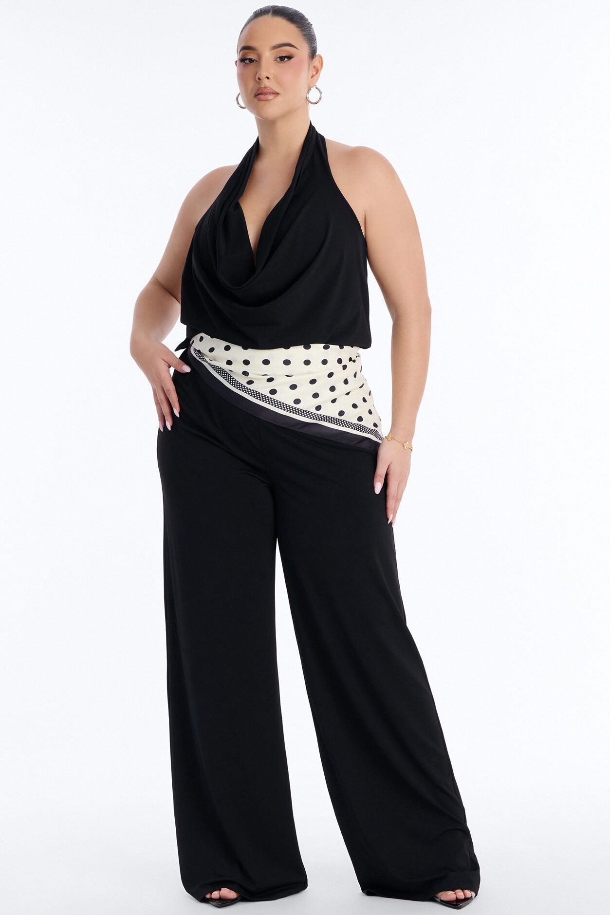 Joanne Backless Scarf Tie 2 Piece Jumpsuit Set - Black