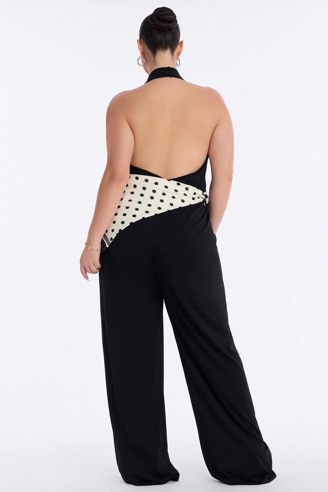 Joanne Backless Scarf Tie 2 Piece Jumpsuit Set - Black