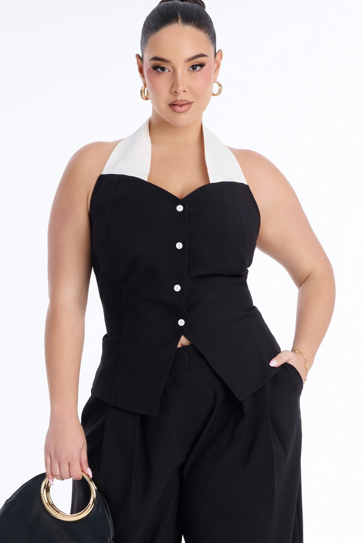 Tonight's Vibe Contrast Halter Top - Black/combo