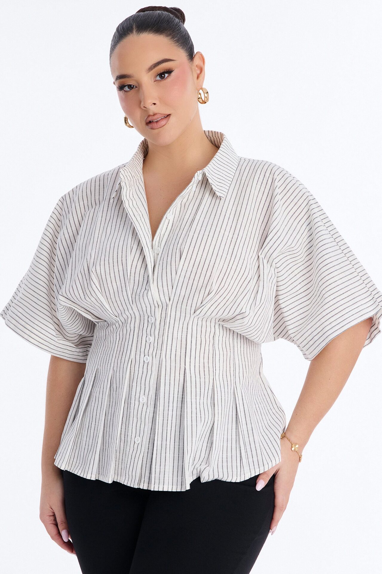 Take It Easy Pleated Stripe Linen Shirt - Cream/combo