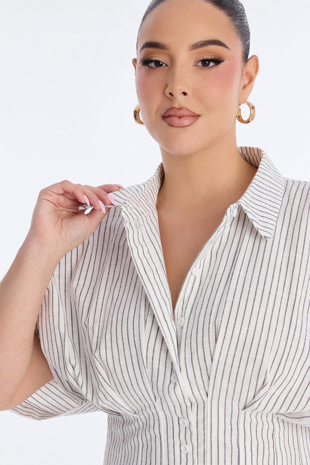 Take It Easy Pleated Stripe Linen Shirt - Cream/combo