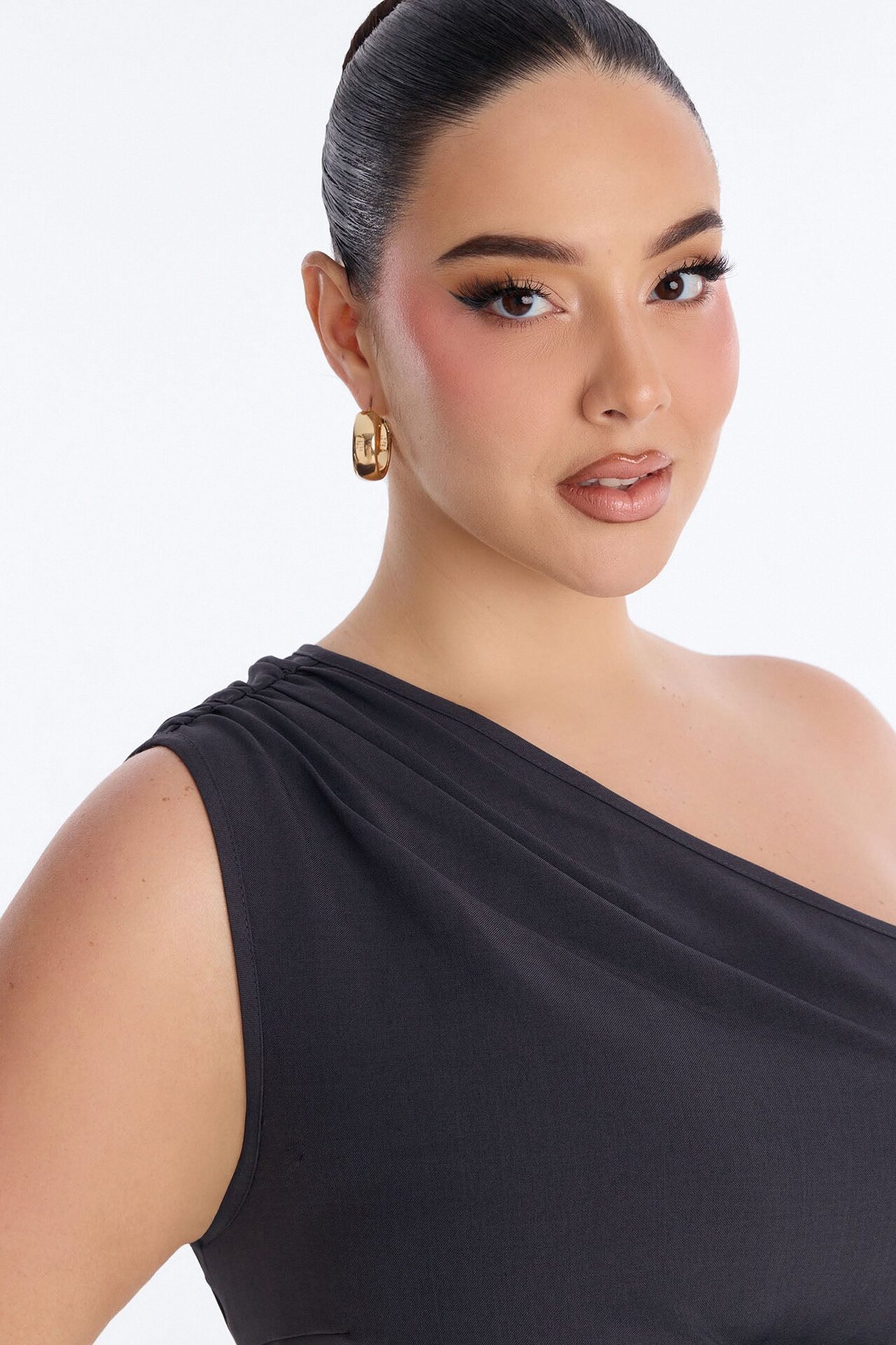 Muse In Motion One Shoulder Draped Top - Charcoal