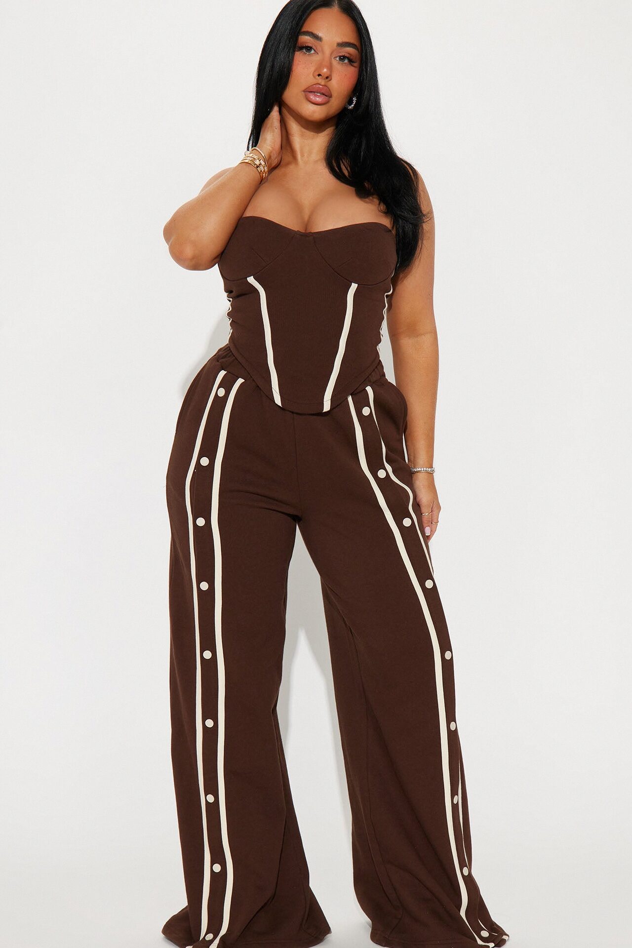 Sara Fleece Track Pant Set - Chocolate