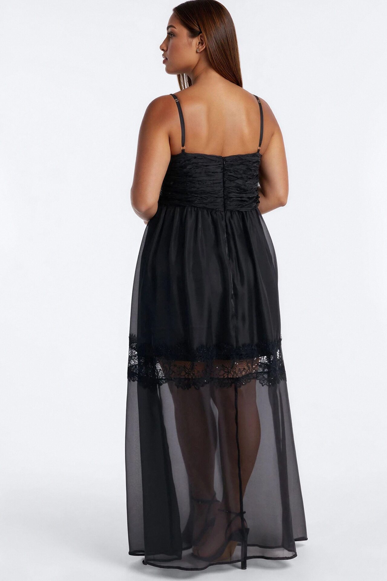Saira Pleated Satin Maxi Dress - Black