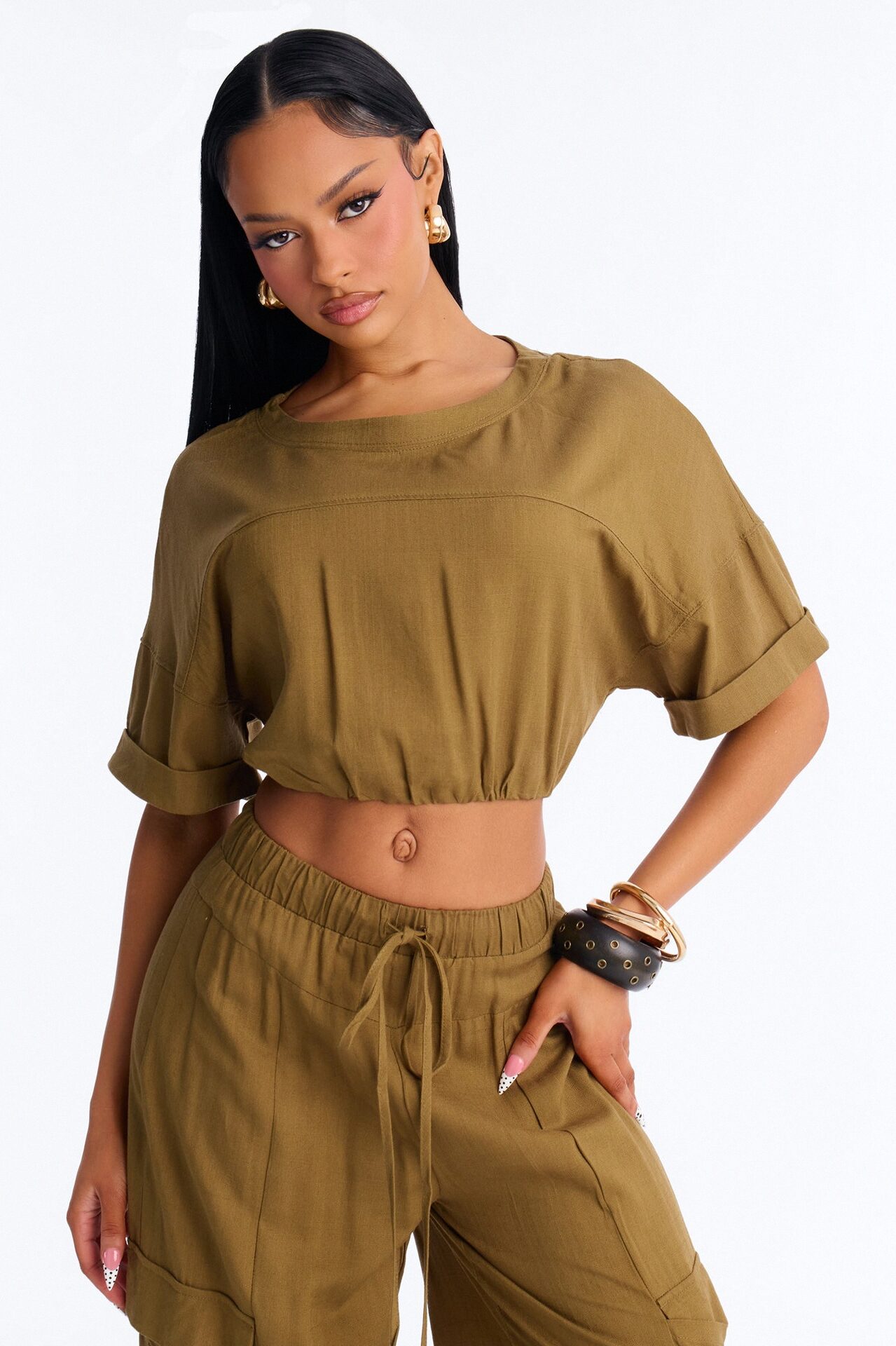 Lulu Wide Leg Pant Set - Olive