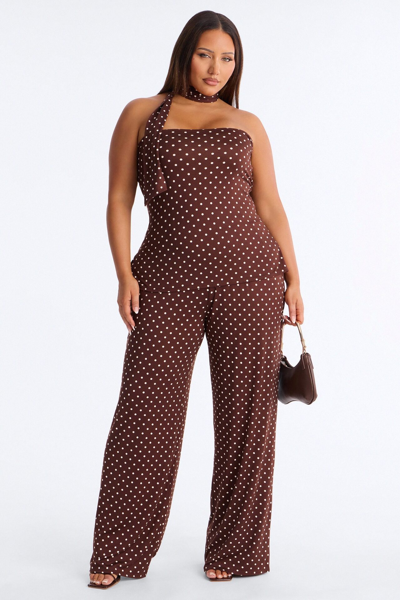 Anette Polka Dot 3 Piece Pant Set - Brown Combo