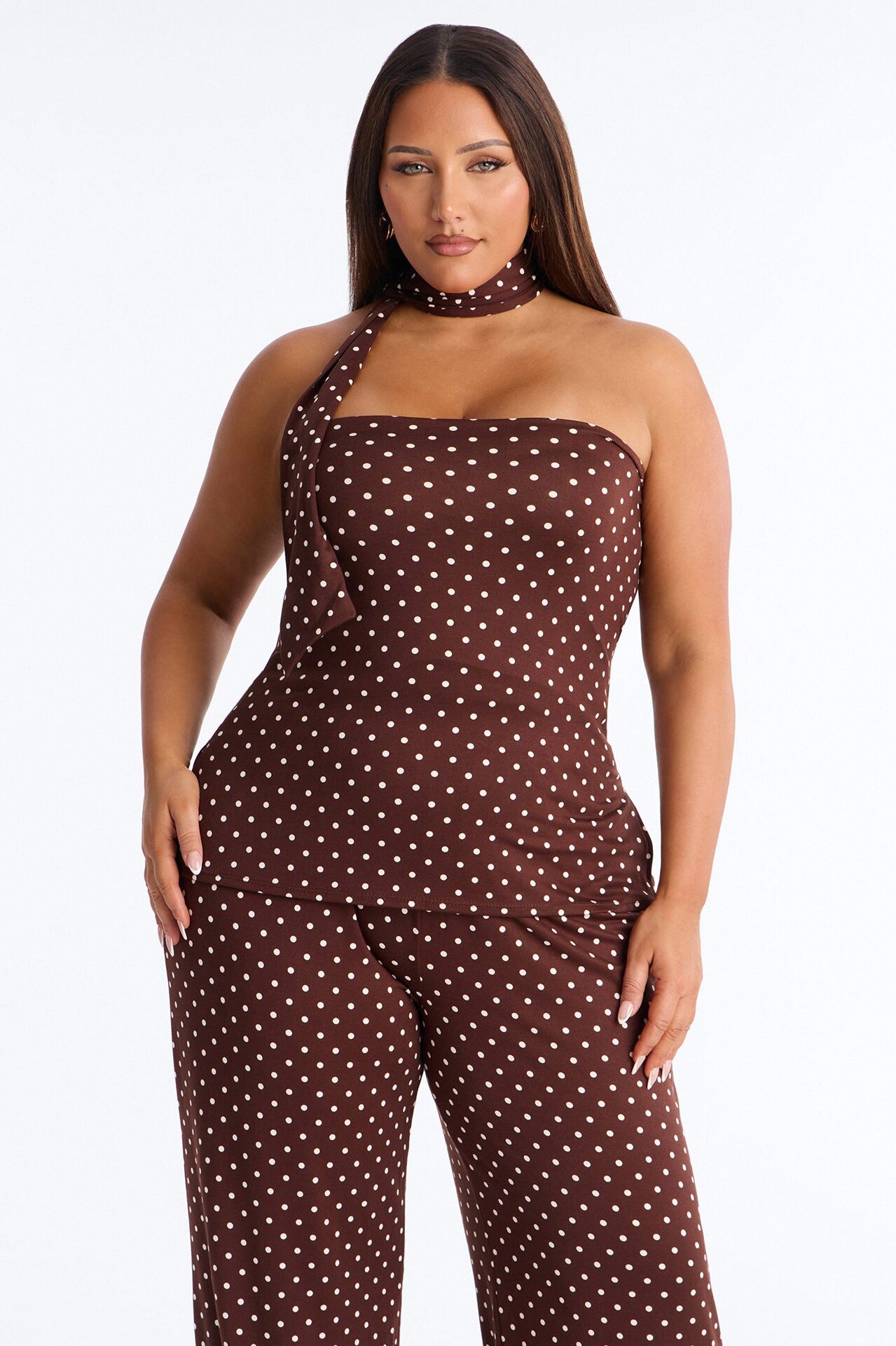 Anette Polka Dot 3 Piece Pant Set - Brown Combo