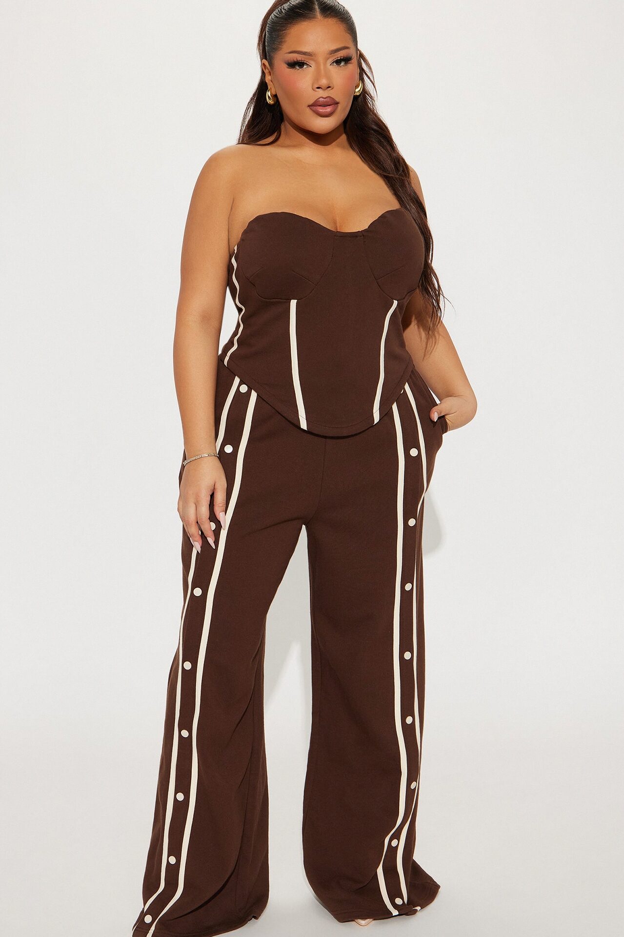 Sara Fleece Track Pant Set - Chocolate