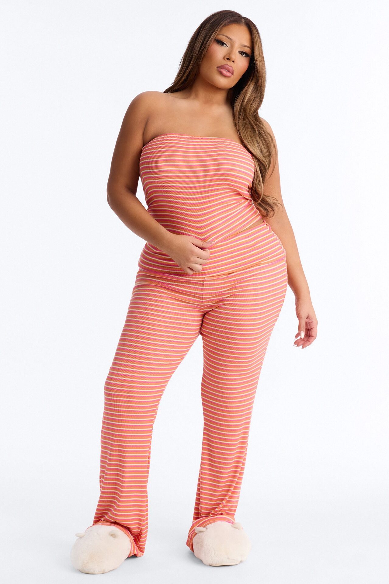 Still Dreaming Tube Top PJ Foldover Pant Set - Orange
