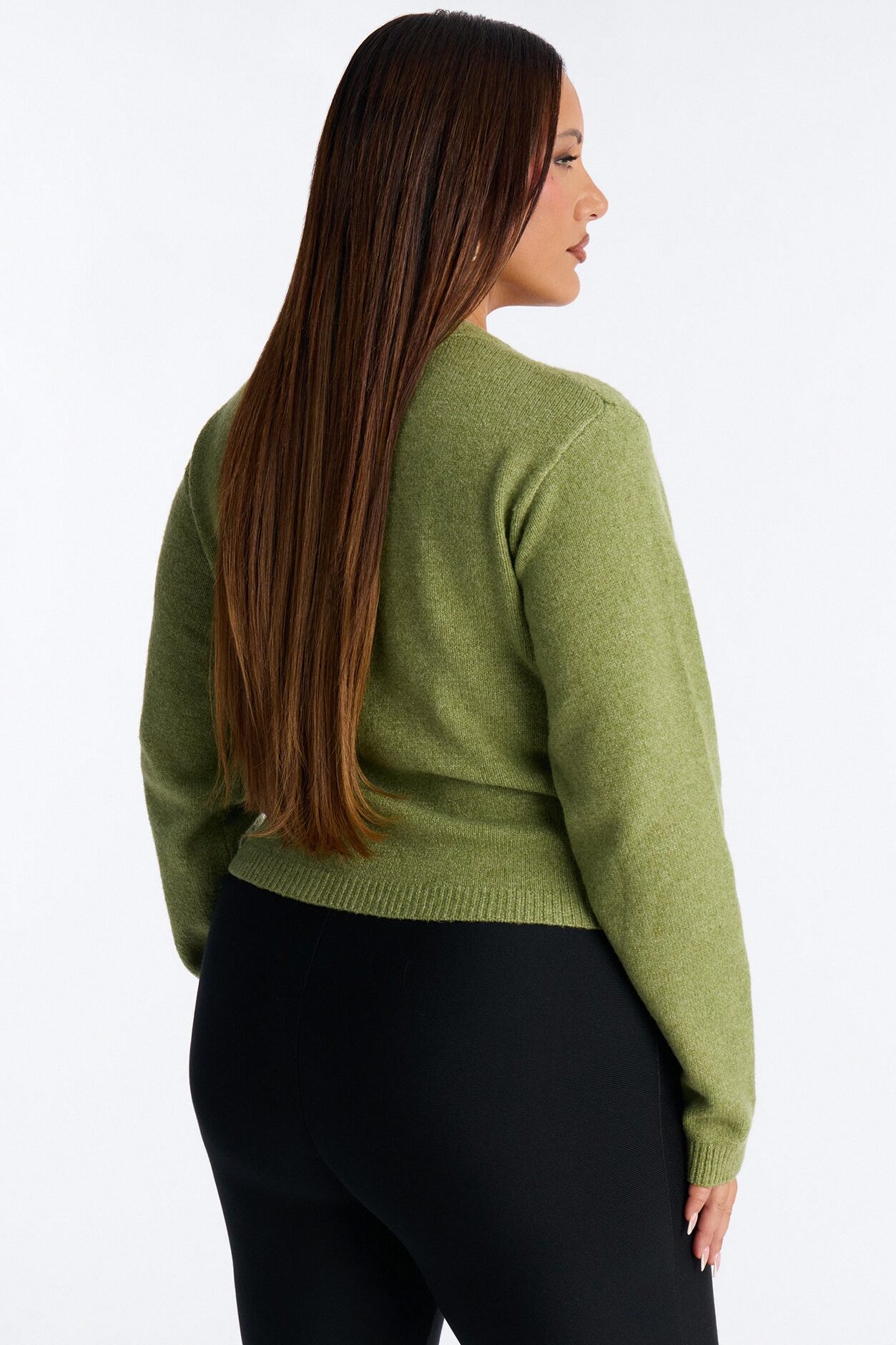 Elaia Asymmetric Button Front Cardigan Sweater - Moss