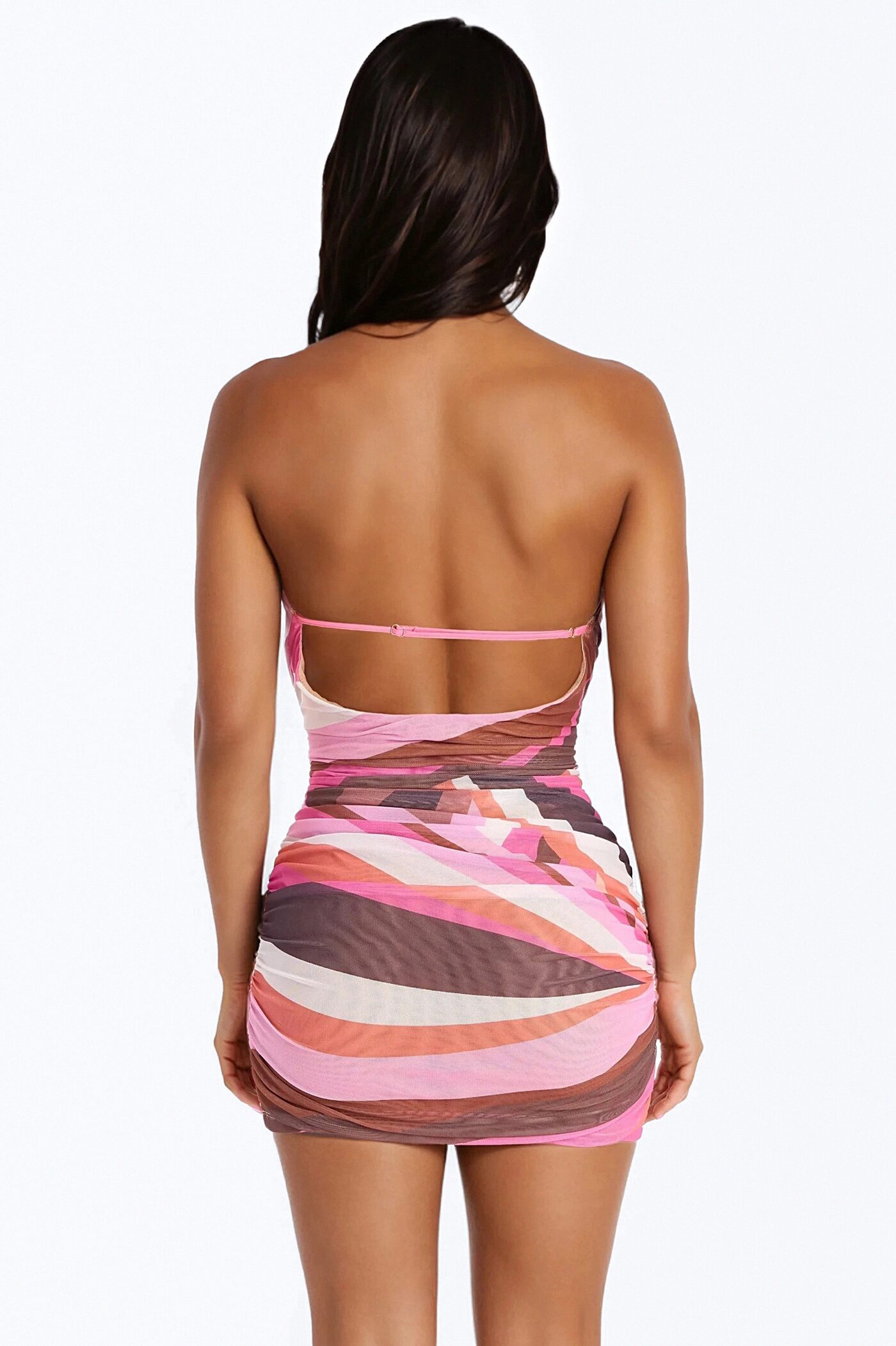 It's Giving Vacay Halter Mesh Mini Dress - Pink/combo