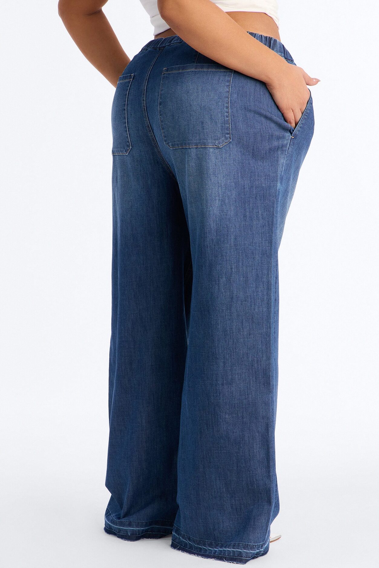 Marina Stretch Crosshatch Tie Waist Jeans - Medium Wash