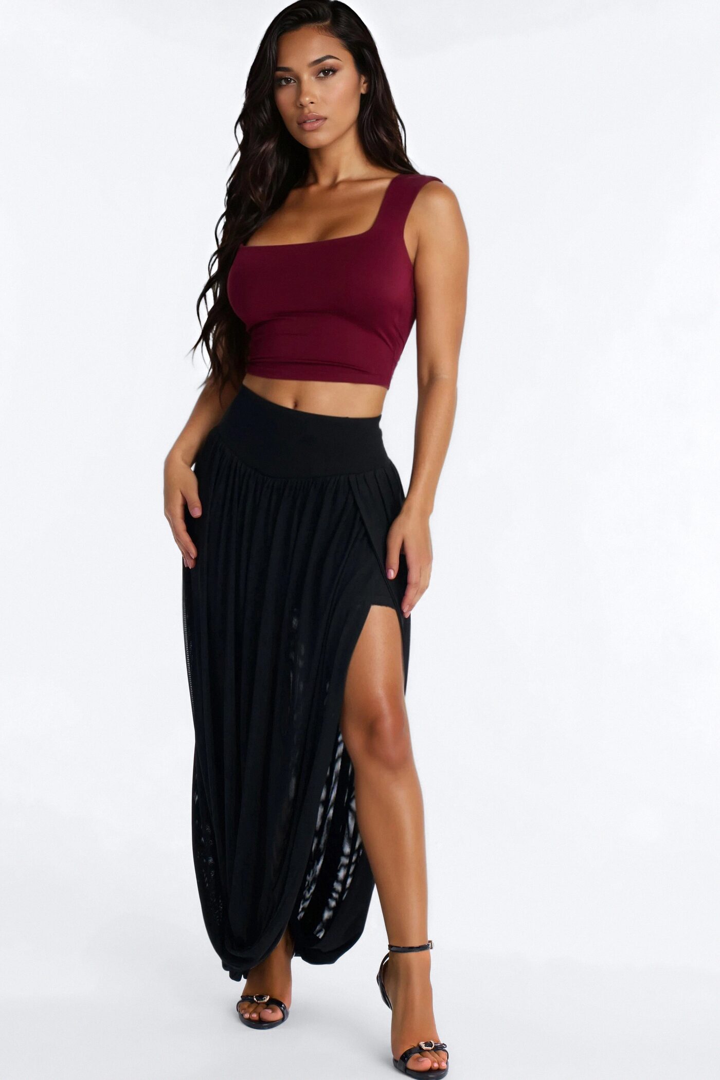 Gaia Draped Mesh Maxi Skirt - Black
