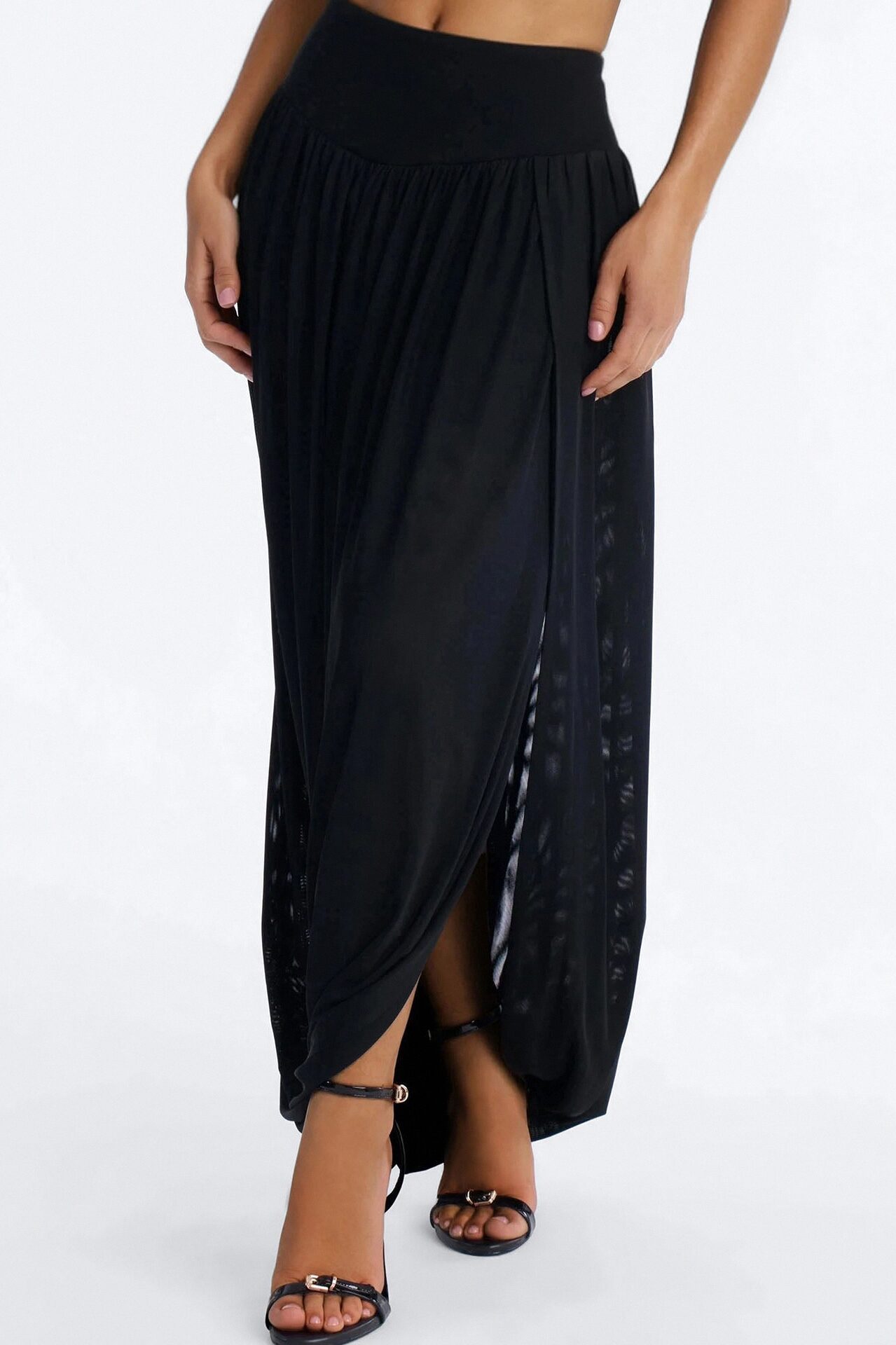 Gaia Draped Mesh Maxi Skirt - Black
