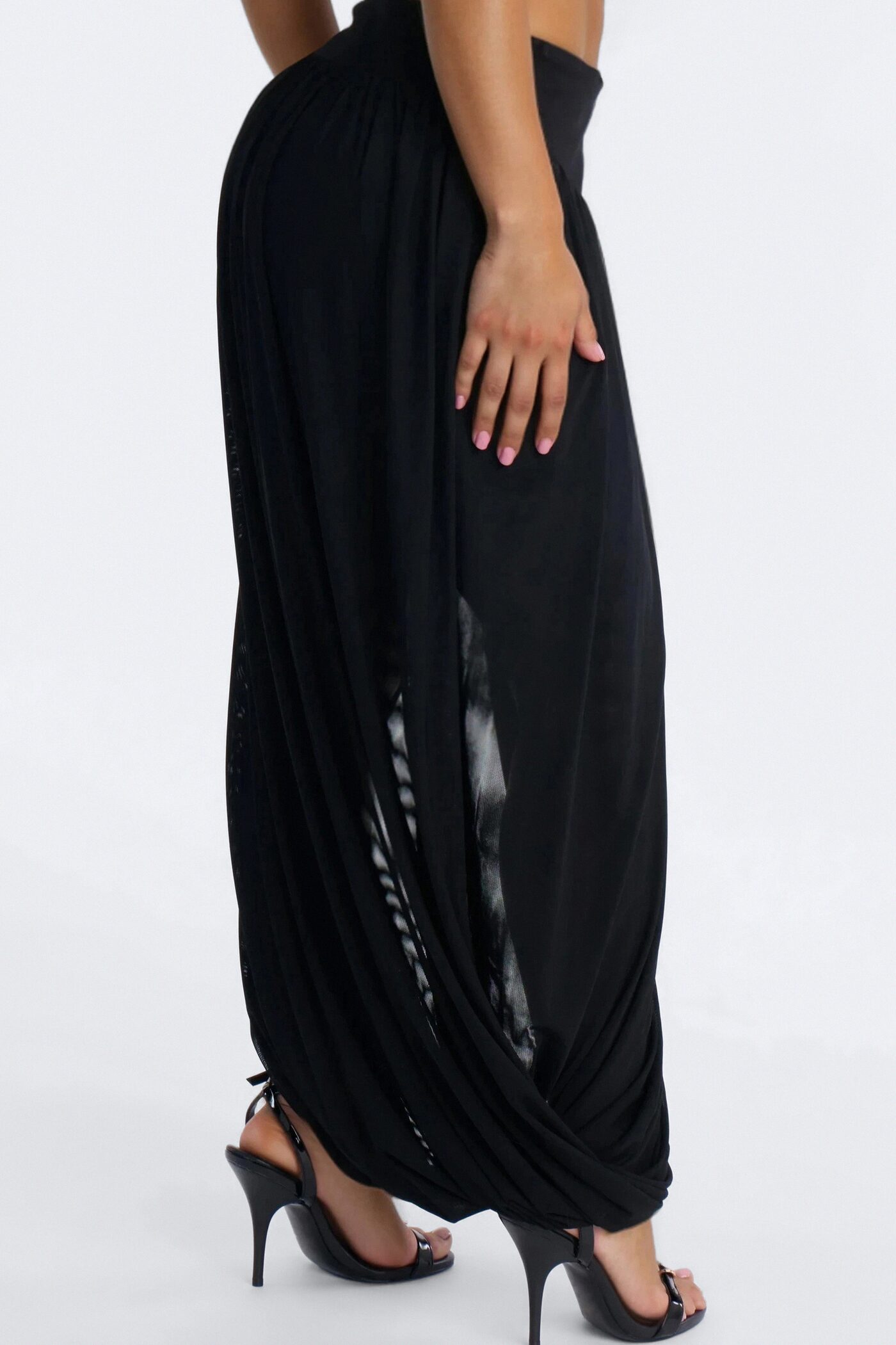 Gaia Draped Mesh Maxi Skirt - Black