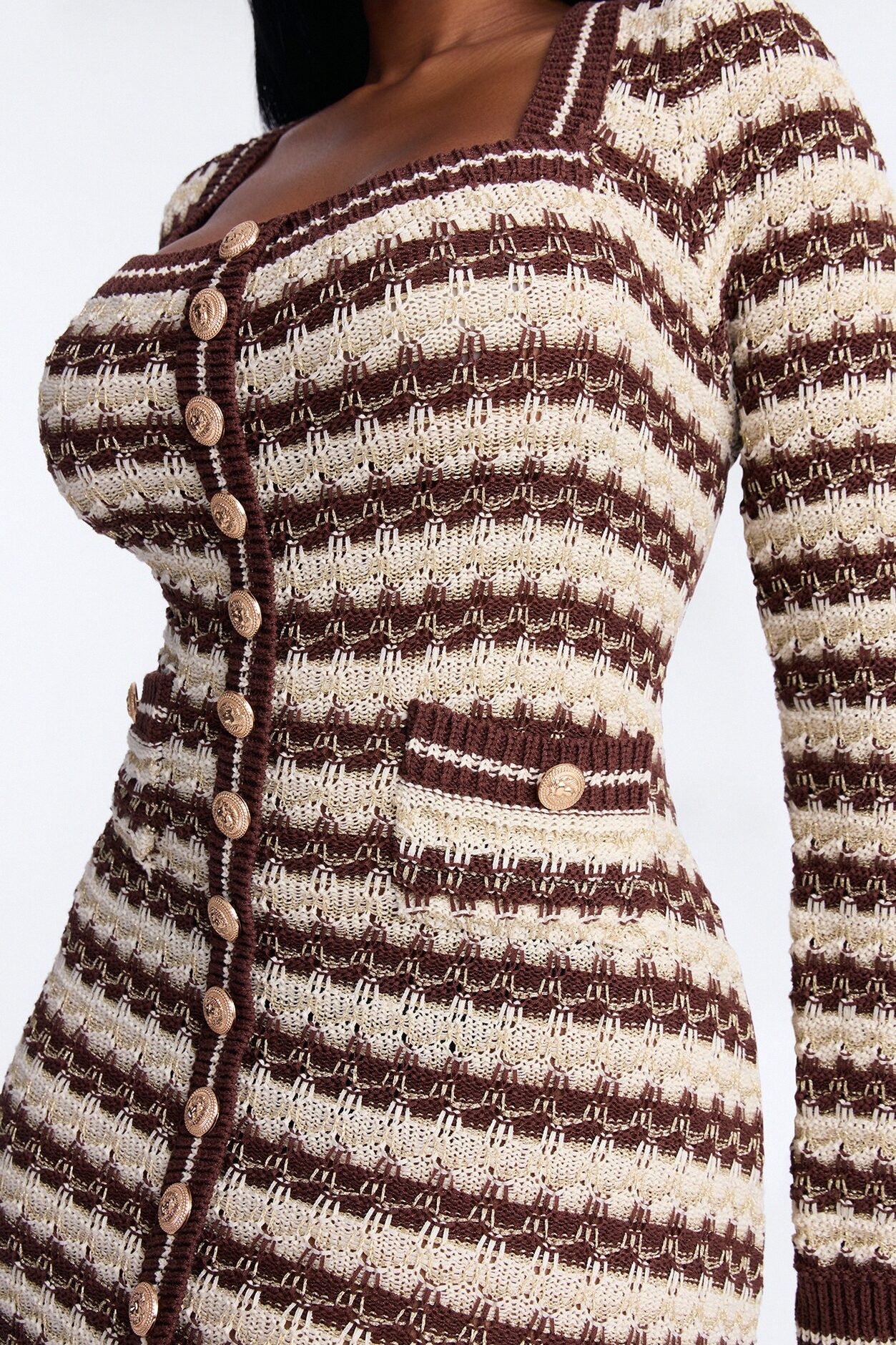Hana Long Sleeve Sweater Midi Dress - Brown/combo