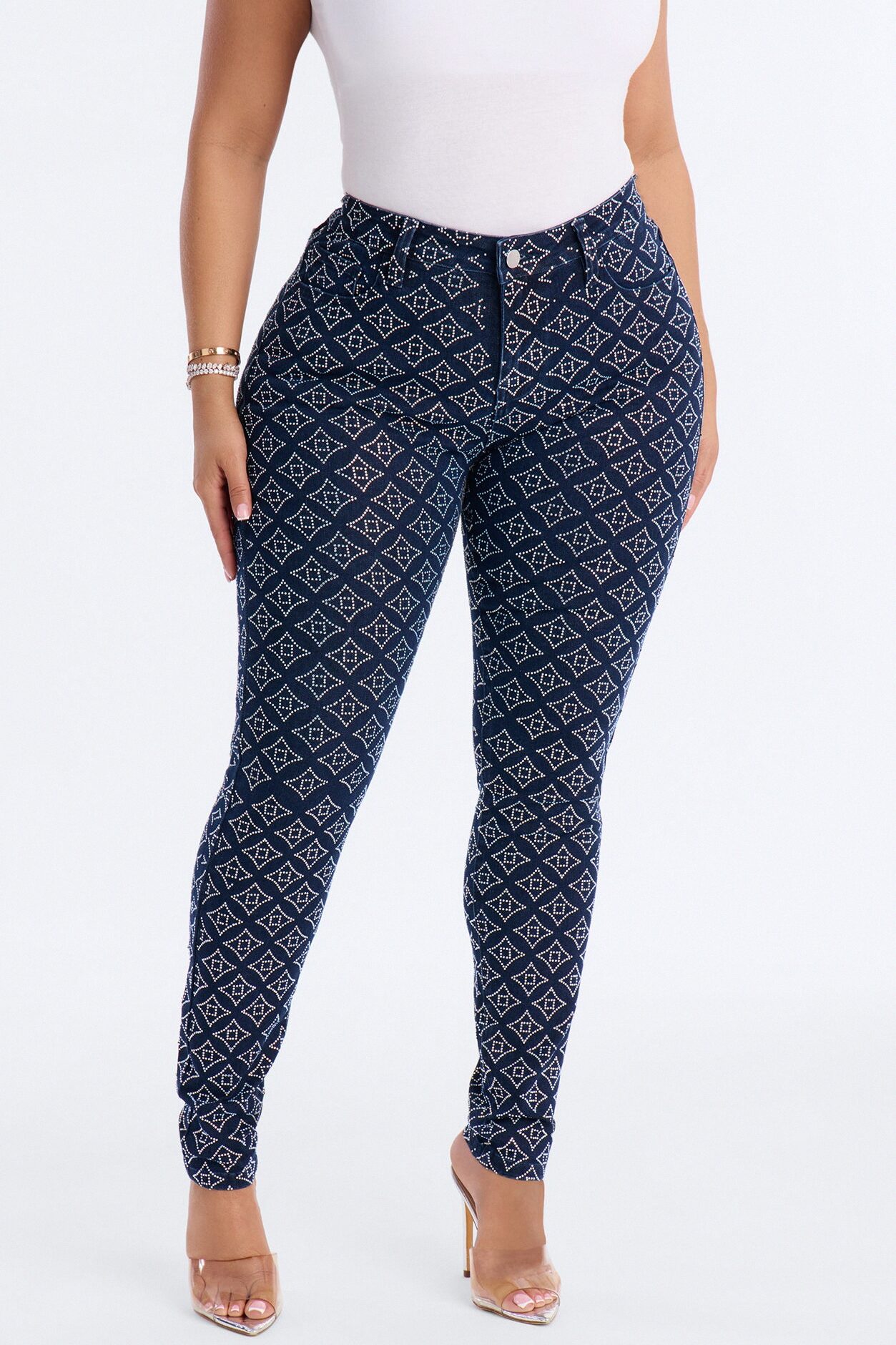 Radiant Energy Embellished Stretch Skinny Jeans - Dark Denim