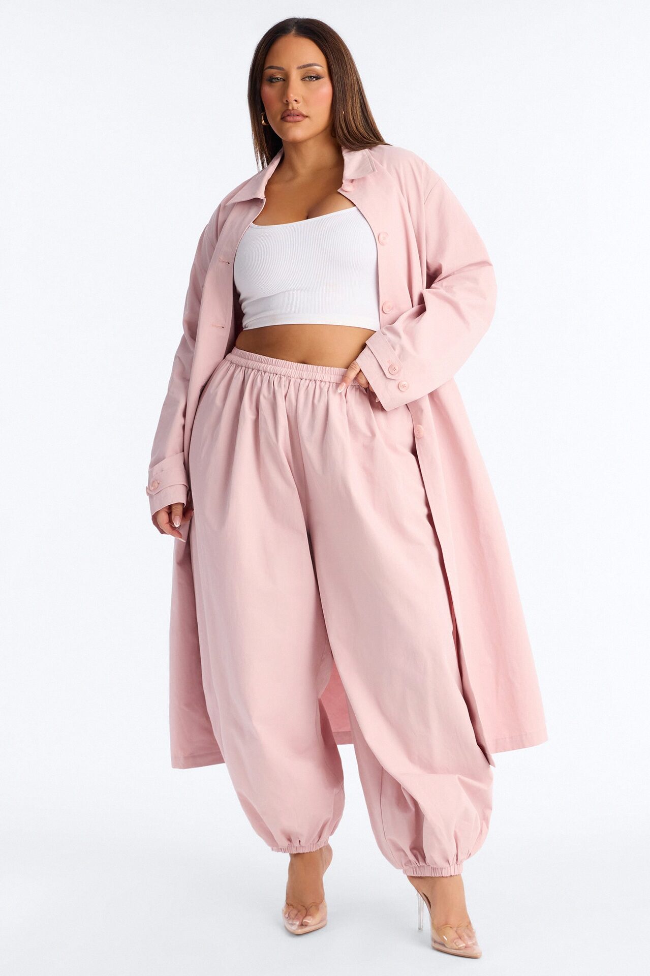 Down The Street Trench Coat Balloon Pant Set - Mauve