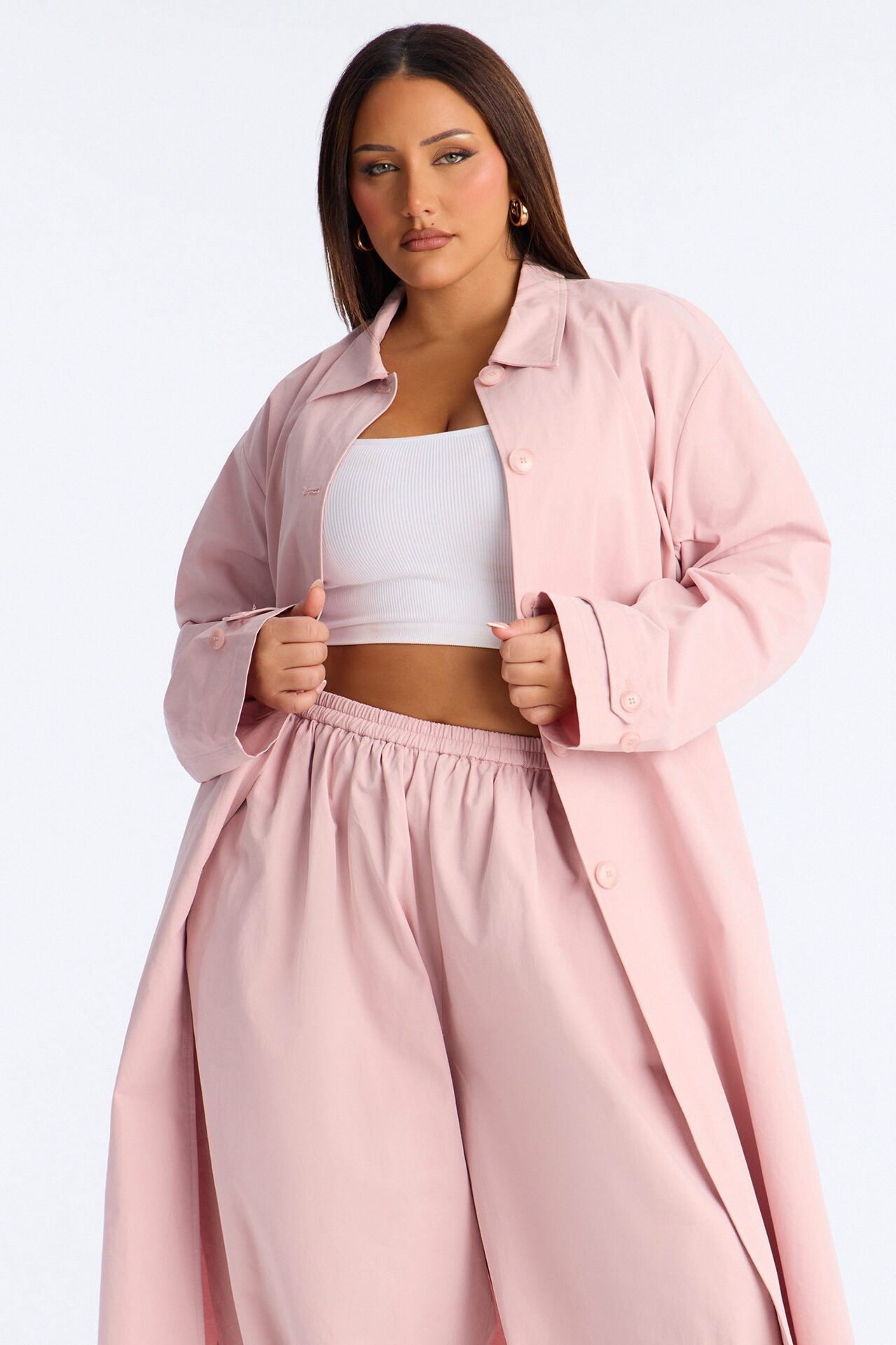 Down The Street Trench Coat Balloon Pant Set - Mauve