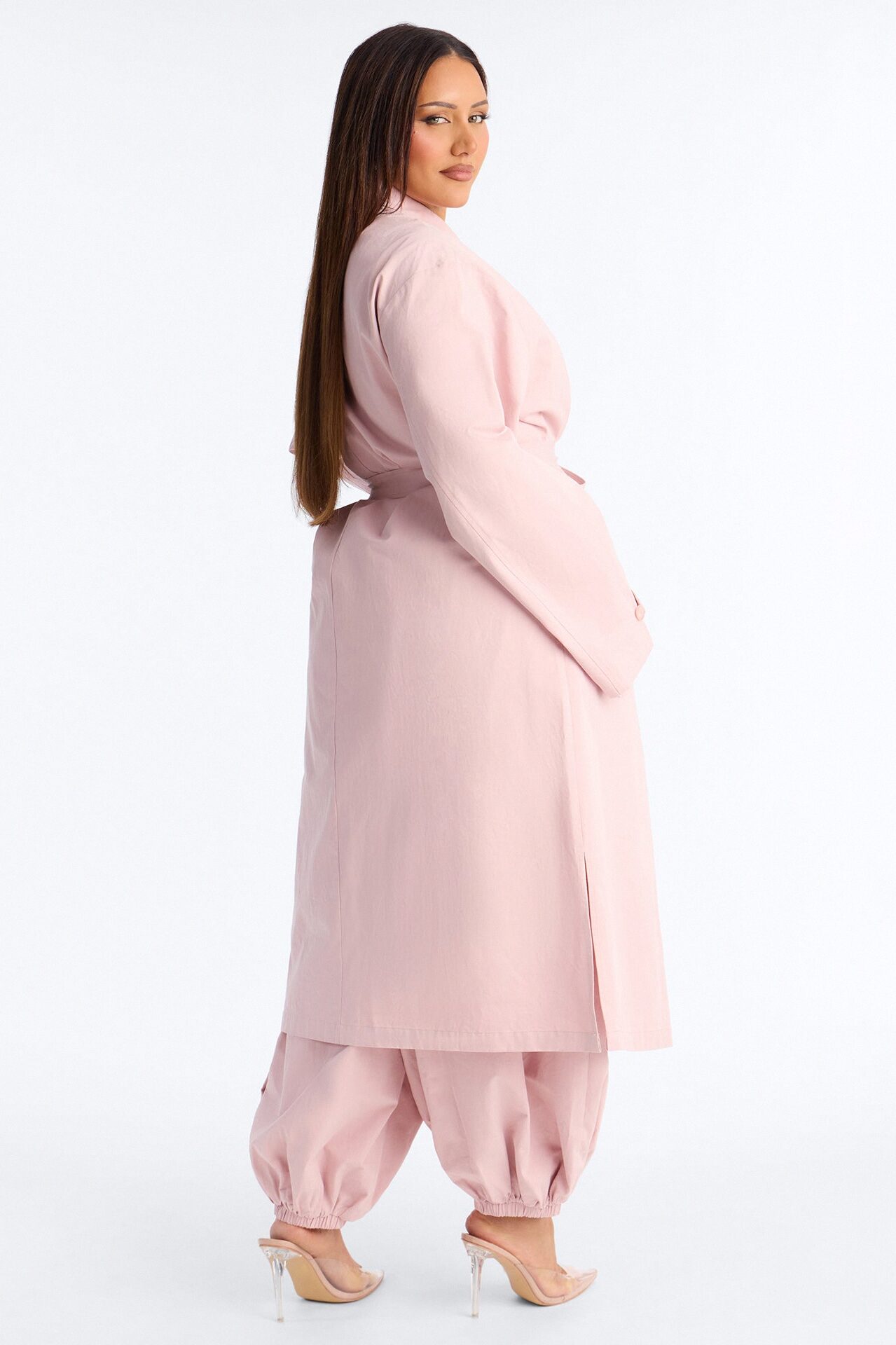 Down The Street Trench Coat Balloon Pant Set - Mauve