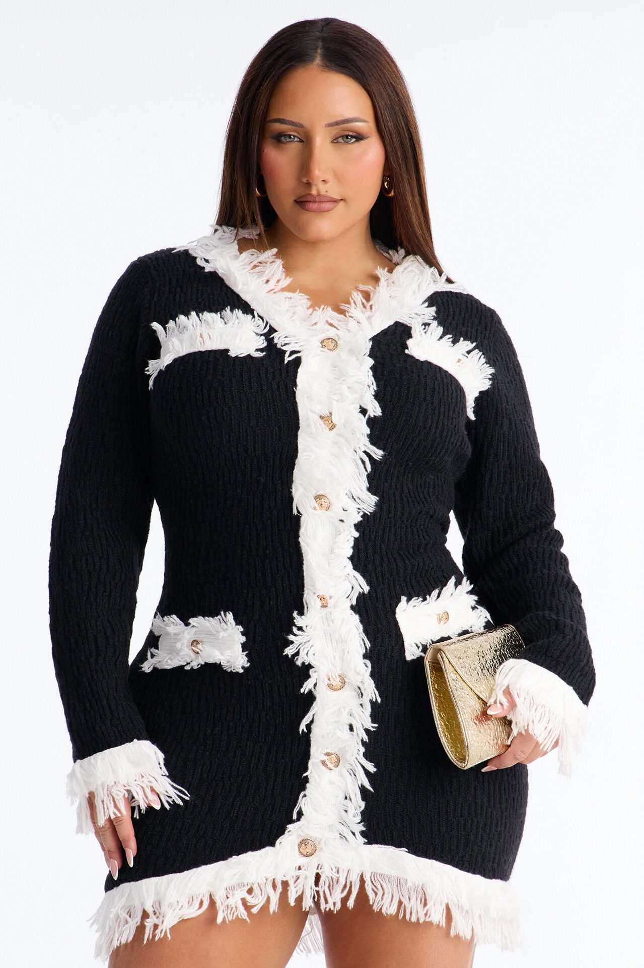 Gwendolyn Long Sleeve Sweater Mini Dress - Black/White