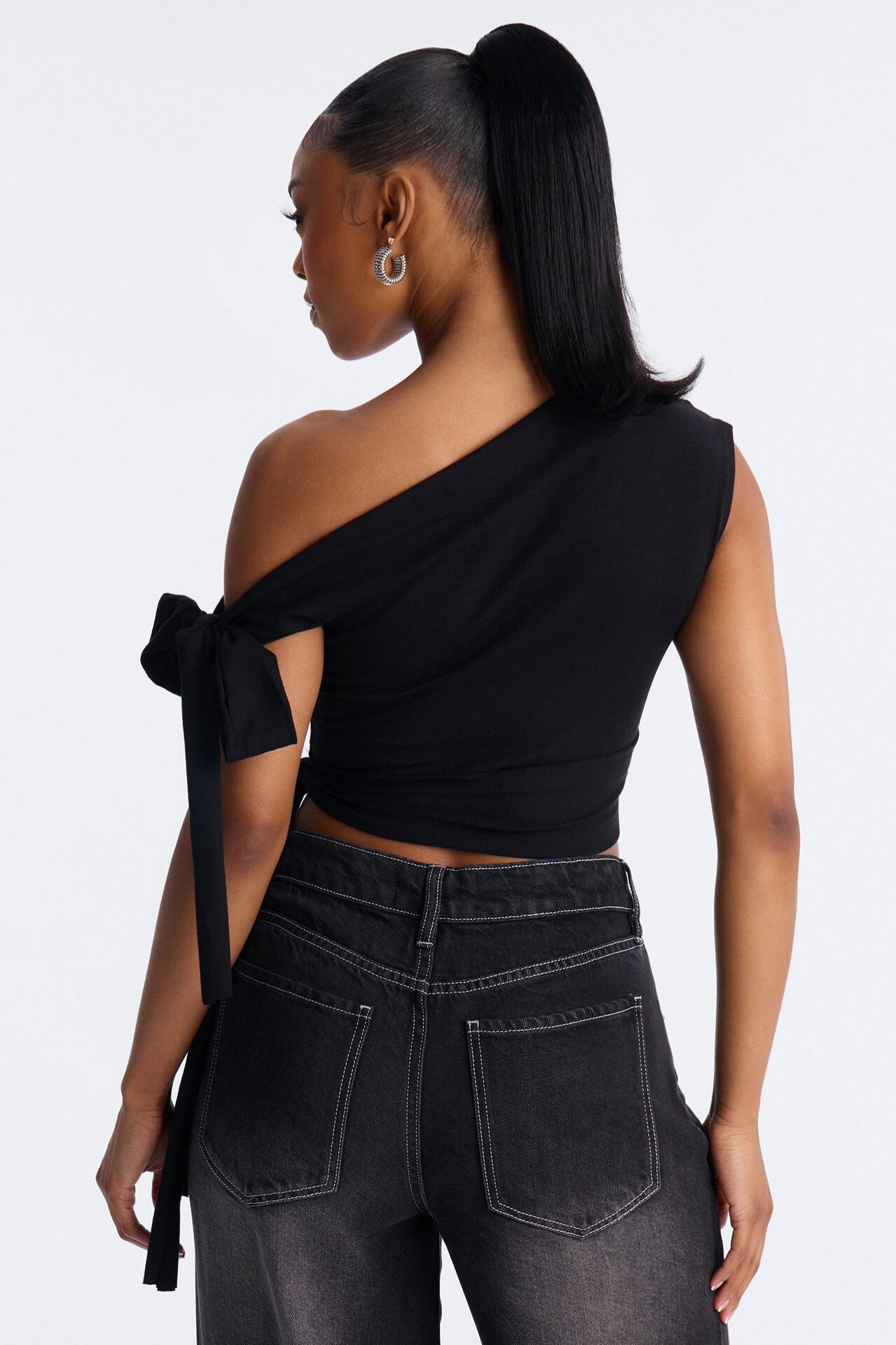Vintage Legend Off Shoulder Cropped Top - Black