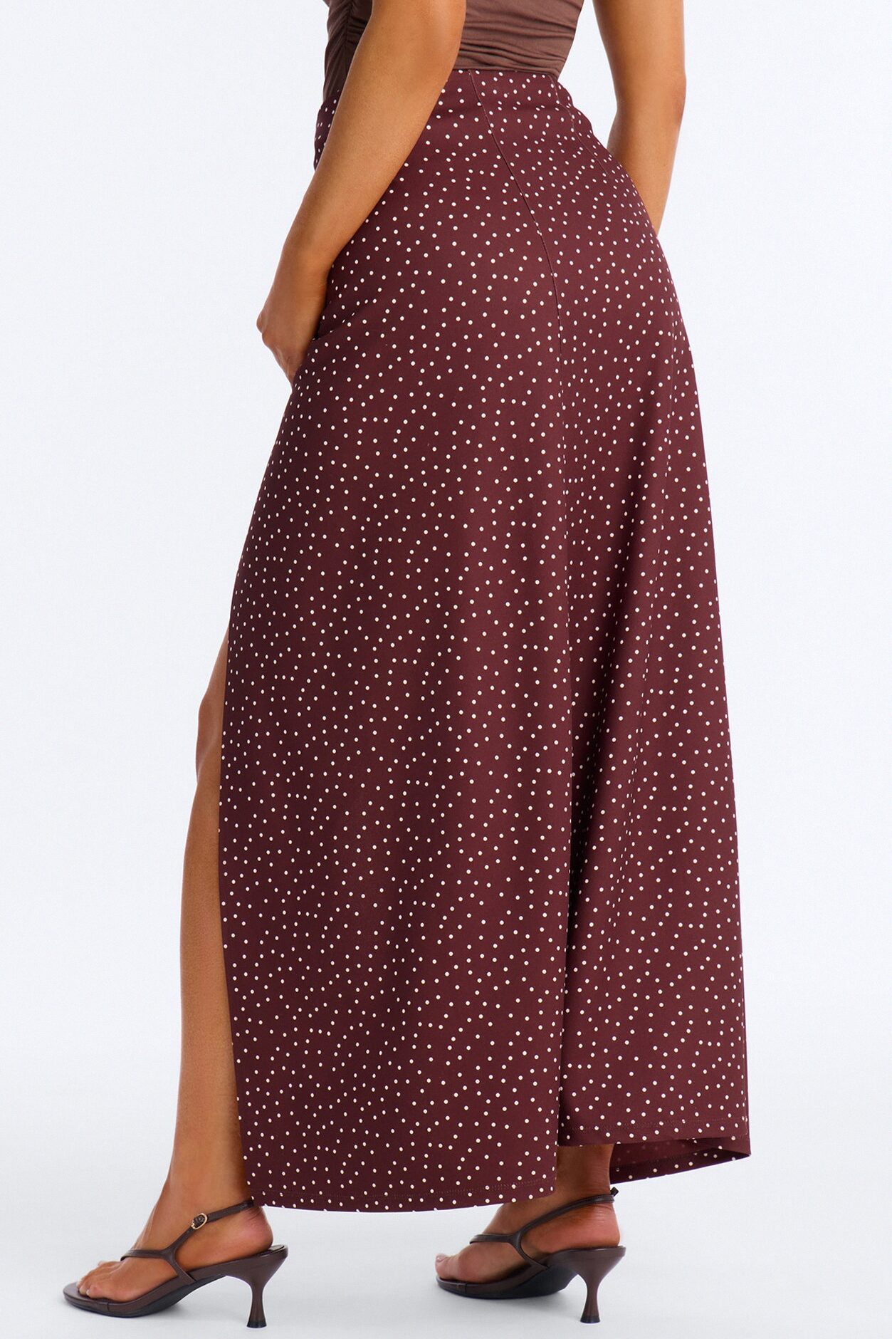 Dani Polka Dot High Slit Ankle Maxi - Chocolate
