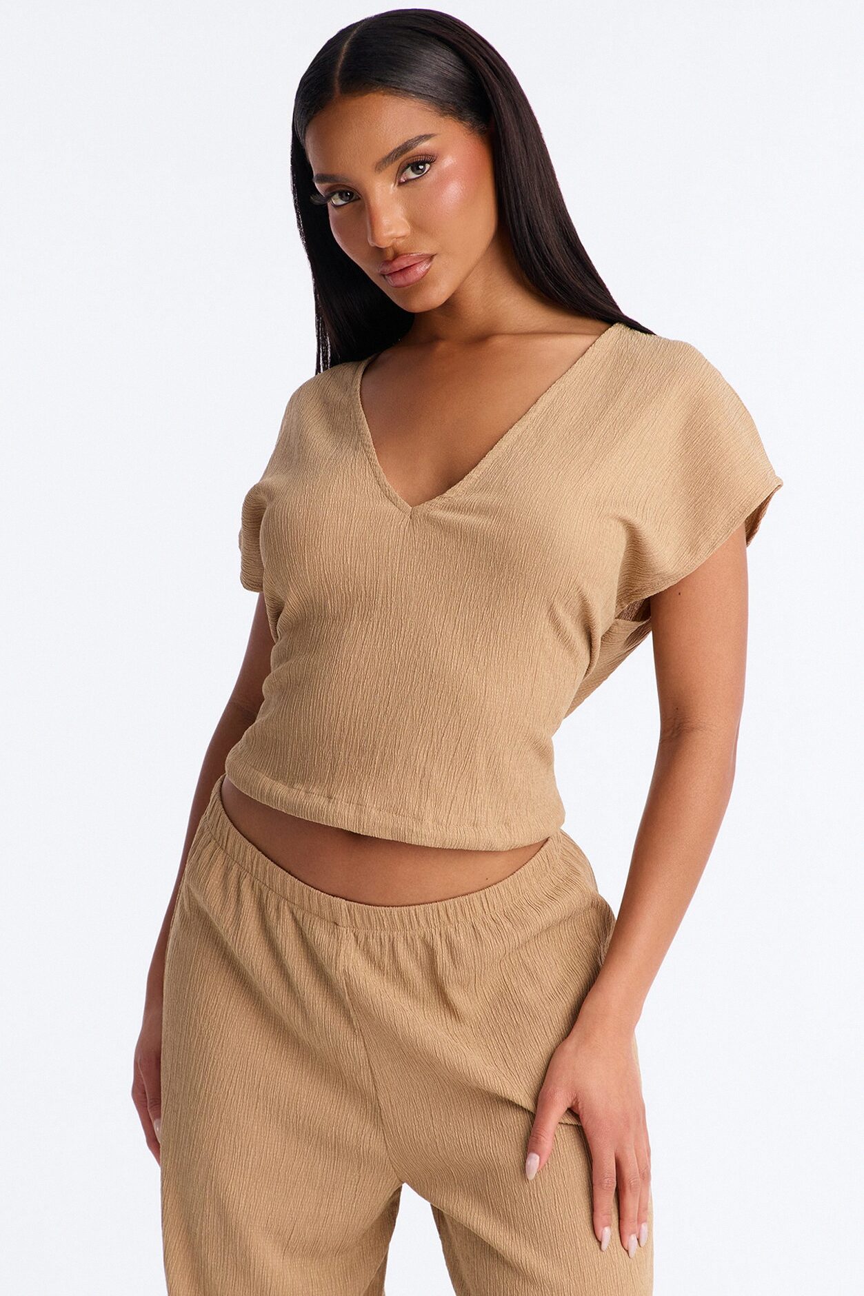Lorena Drawstring Top And Jogger Set - Taupe
