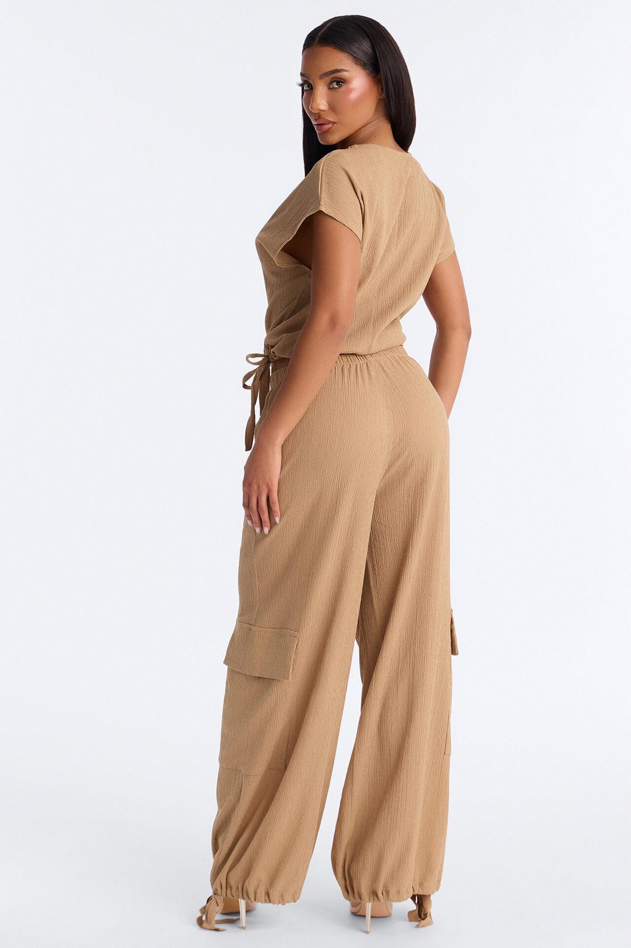 Lorena Drawstring Top And Jogger Set - Taupe