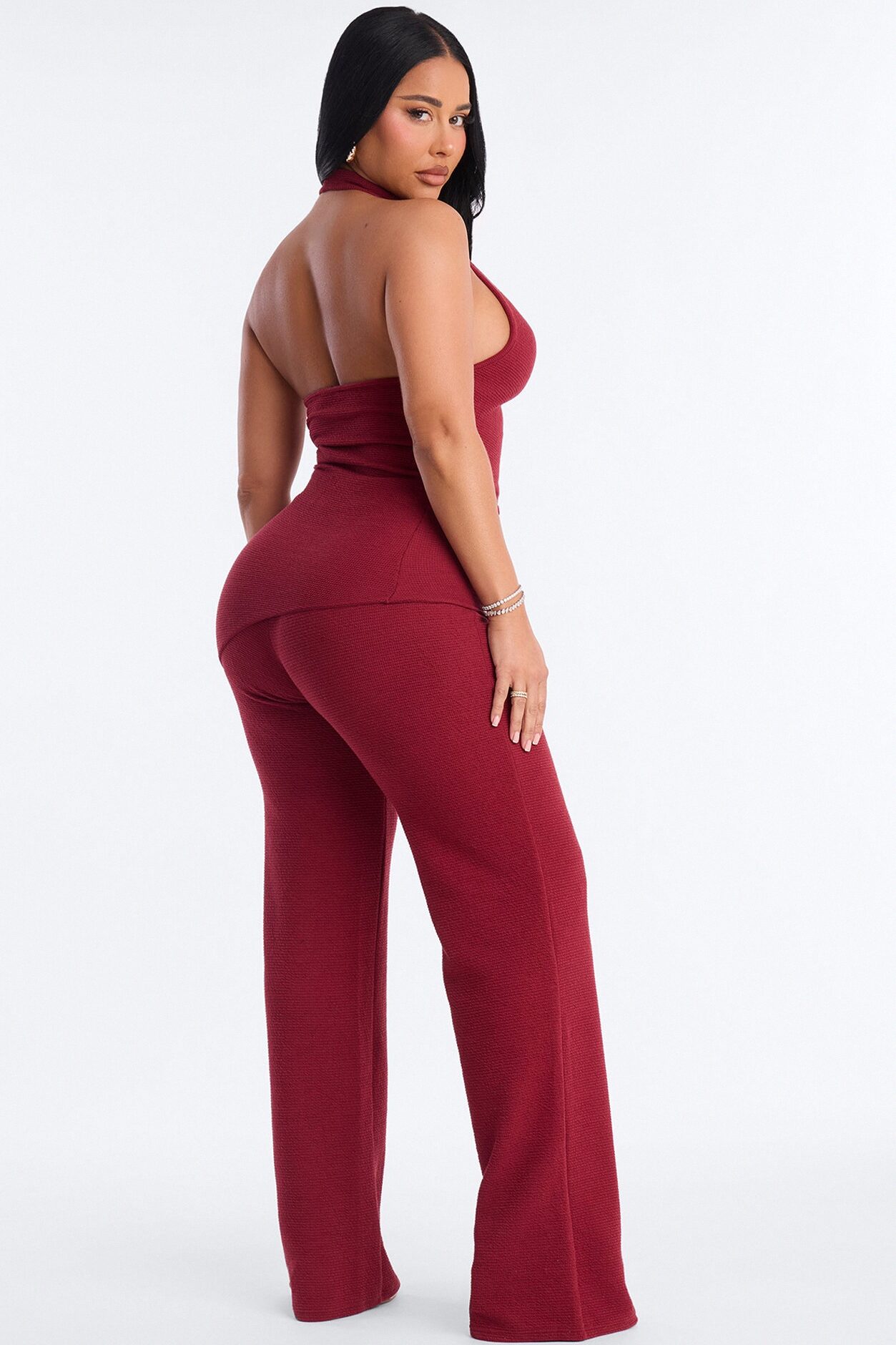 Amaya Asymmetrical Halter Pant Set - Wine