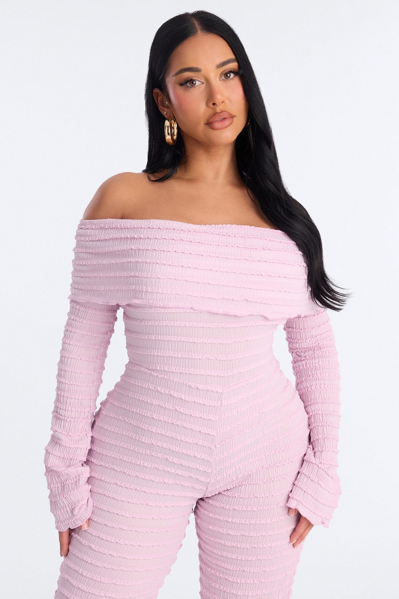 Francesca Textured Off Shoulder Jumpsuit - Lavender