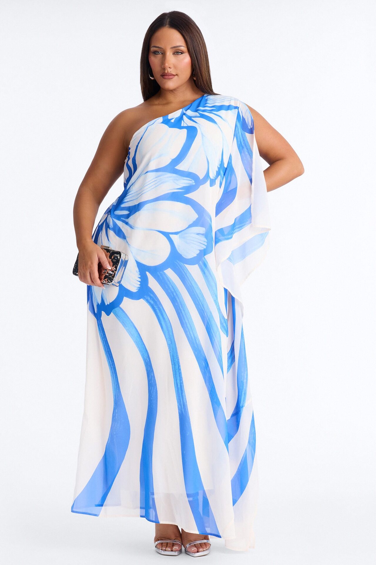 Draped In Luxe Chiffon Kaftan Maxi Dress - Blue/combo