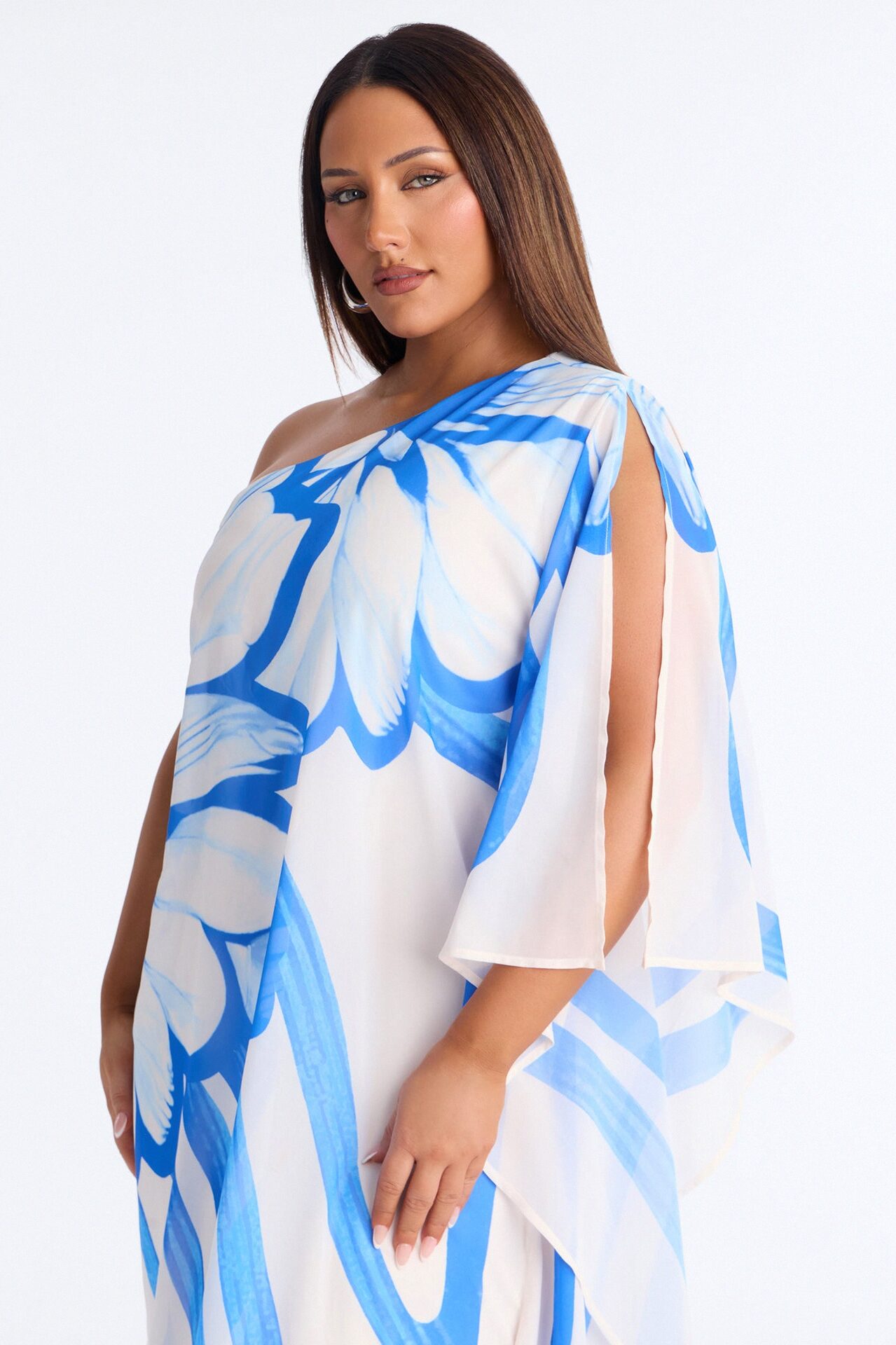 Draped In Luxe Chiffon Kaftan Maxi Dress - Blue/combo