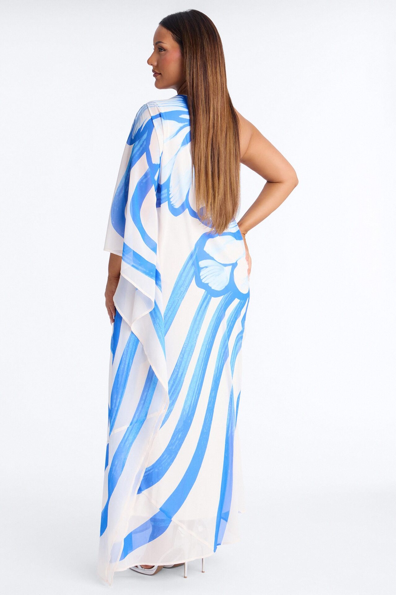 Draped In Luxe Chiffon Kaftan Maxi Dress - Blue/combo