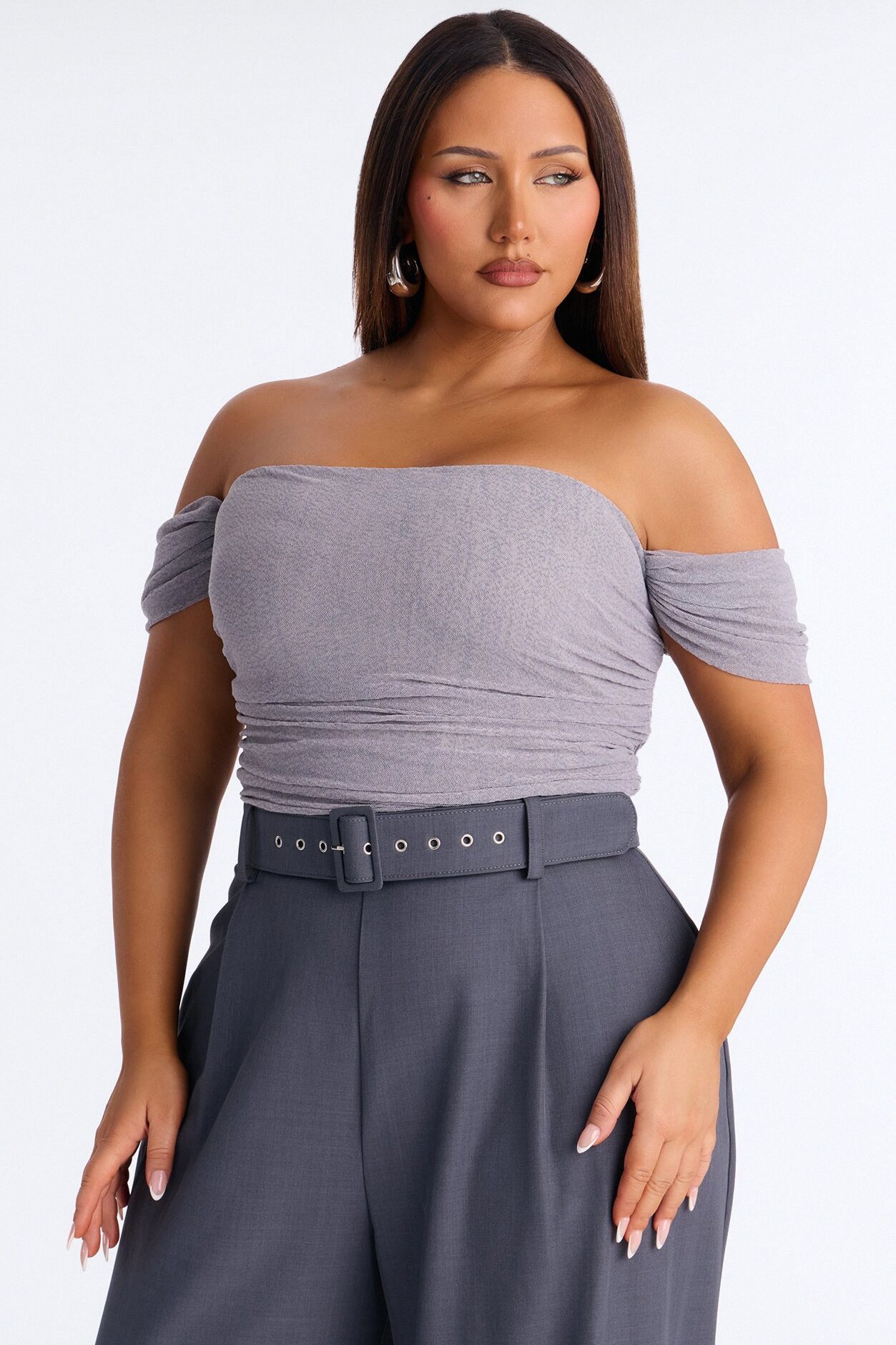 Charlize Off Shoulder Belted Jumpsuit - Grey