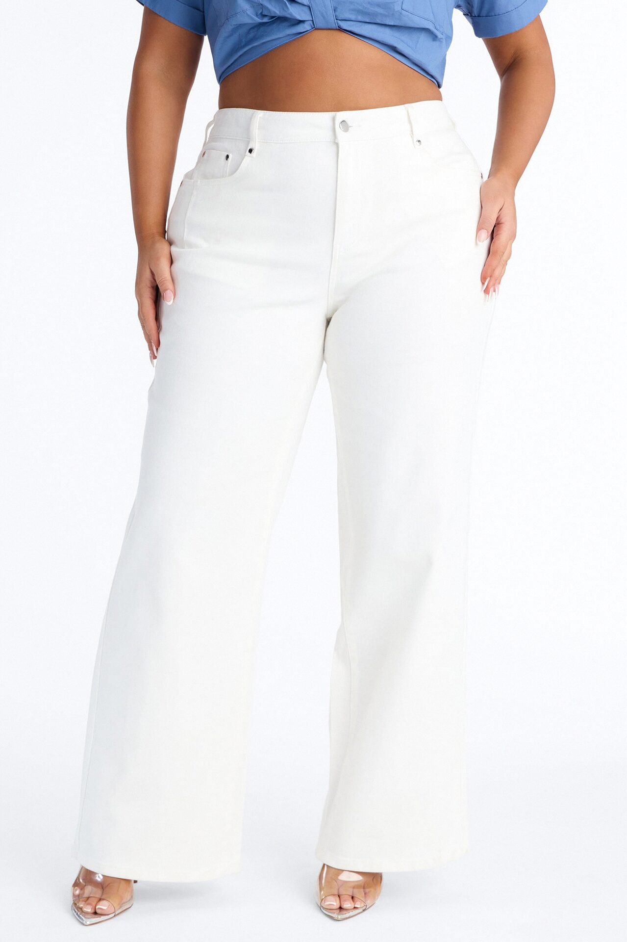 Santorini Studded Stretch Wide Leg Jeans - White