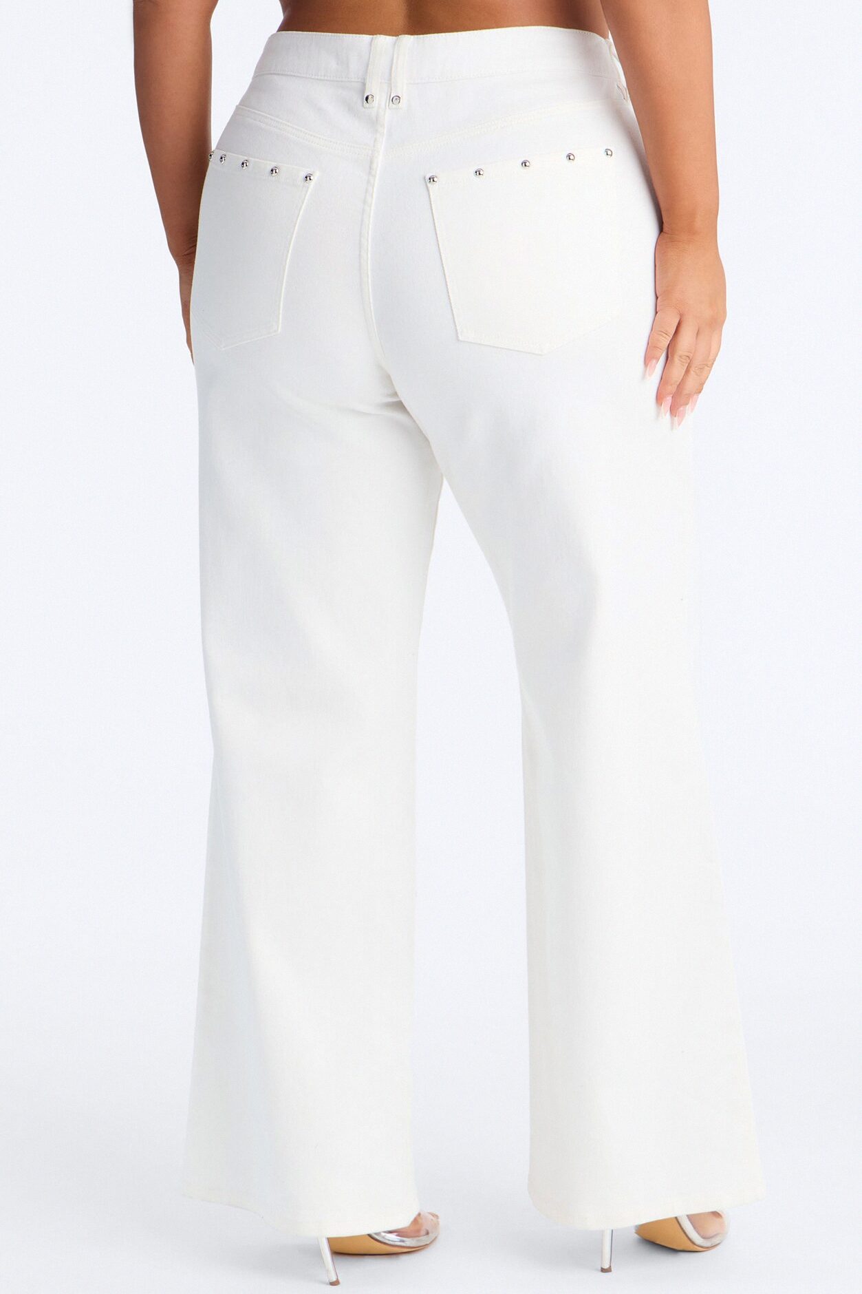 Santorini Studded Stretch Wide Leg Jeans - White